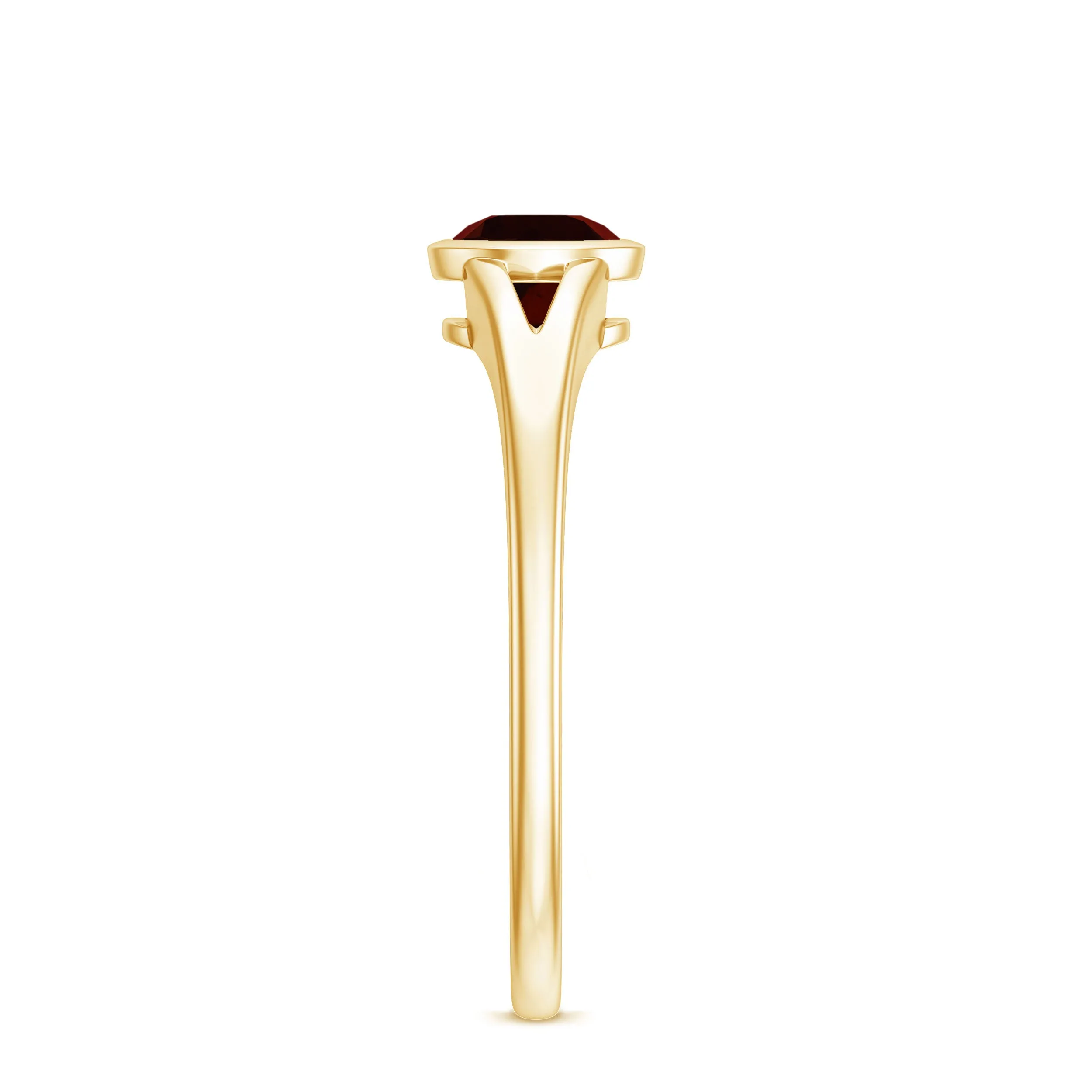 Minimal Round Shape Garnet Solitaire Split Shank Ring