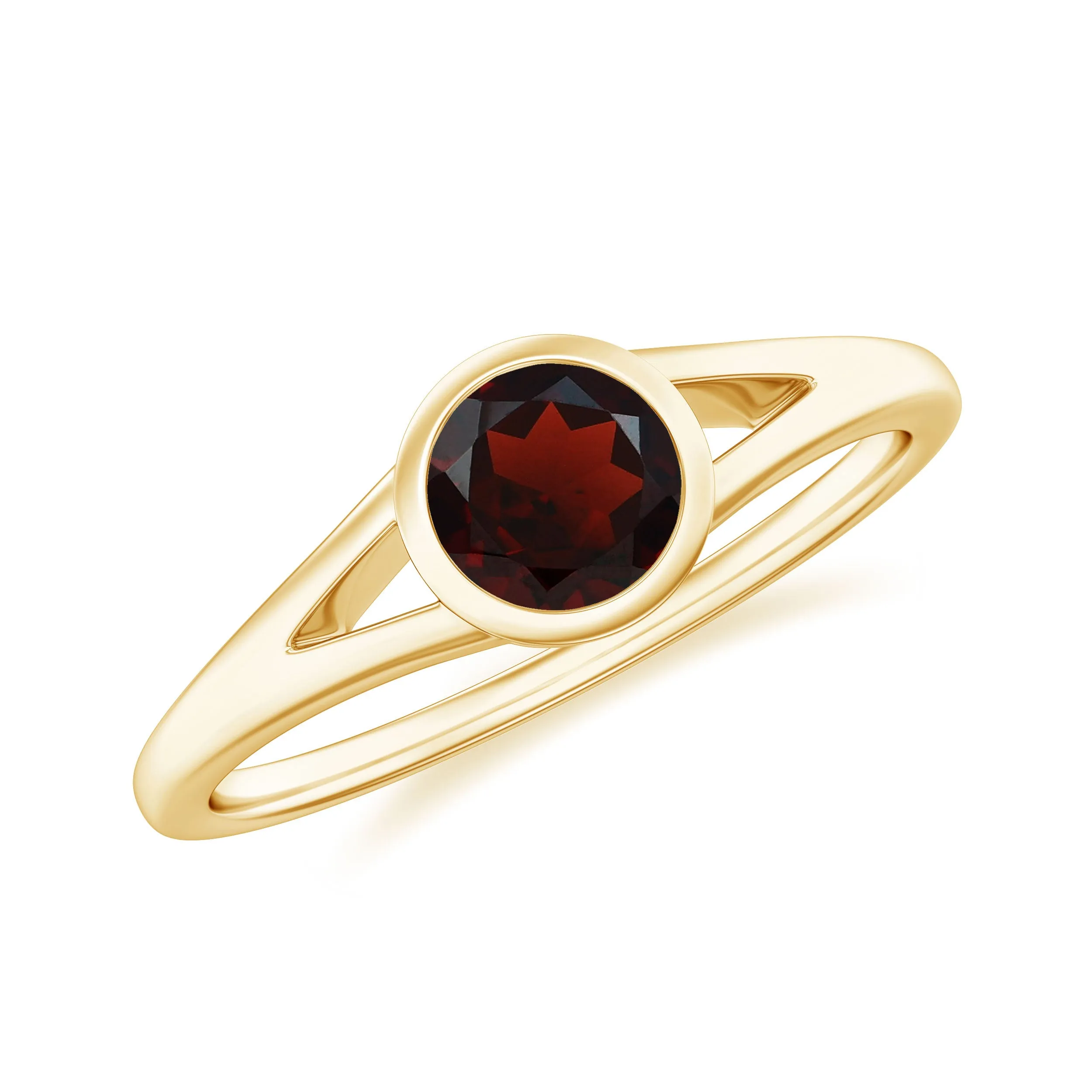 Minimal Round Shape Garnet Solitaire Split Shank Ring