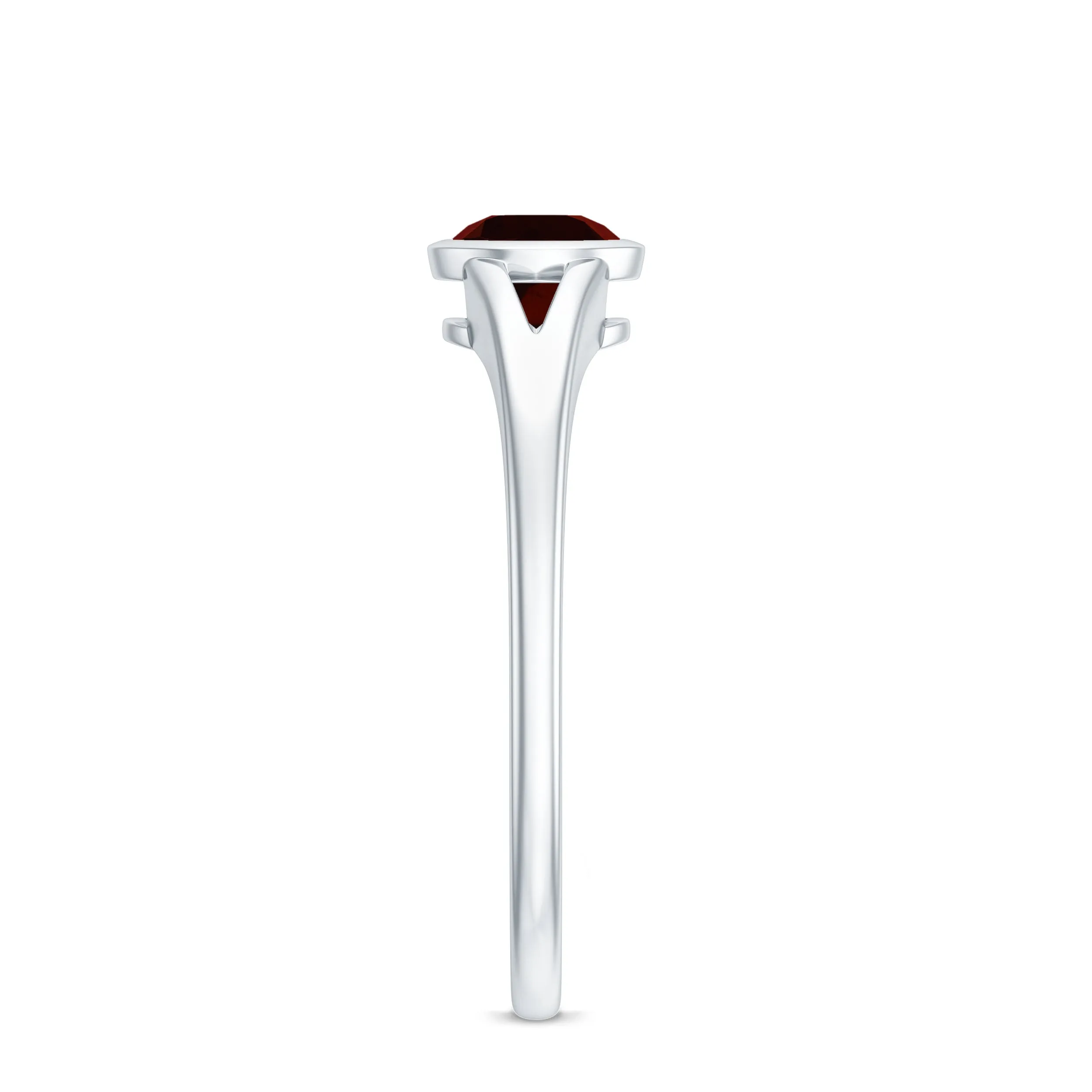 Minimal Round Shape Garnet Solitaire Split Shank Ring