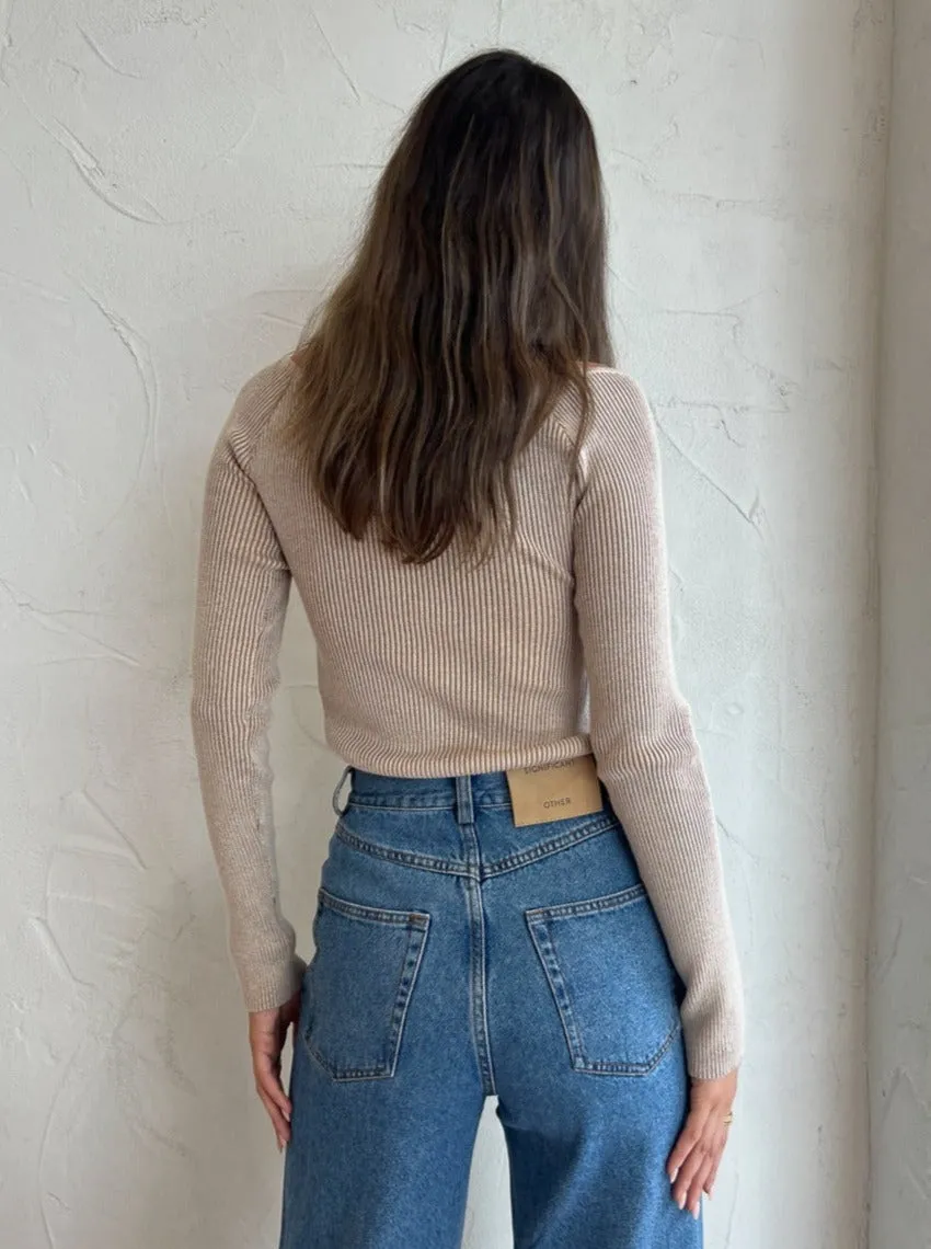 Mon Renn Thrive Knit Top in Beige