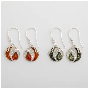 Moonlight Cat Sterling & Amber Earrings