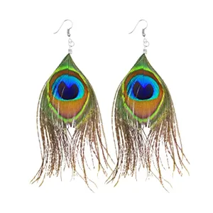 Mudra Crafts Peacock Feather Earrings for Women Girls Lightweight Boho Feather Dangle Earrings Natural Feather Earrings Large Peacock Earrings for Women