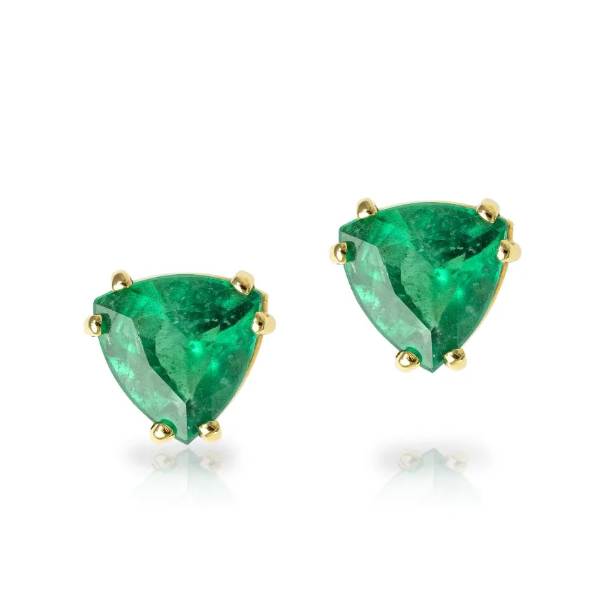 Natural Emerald Trilliant Stud Earrings