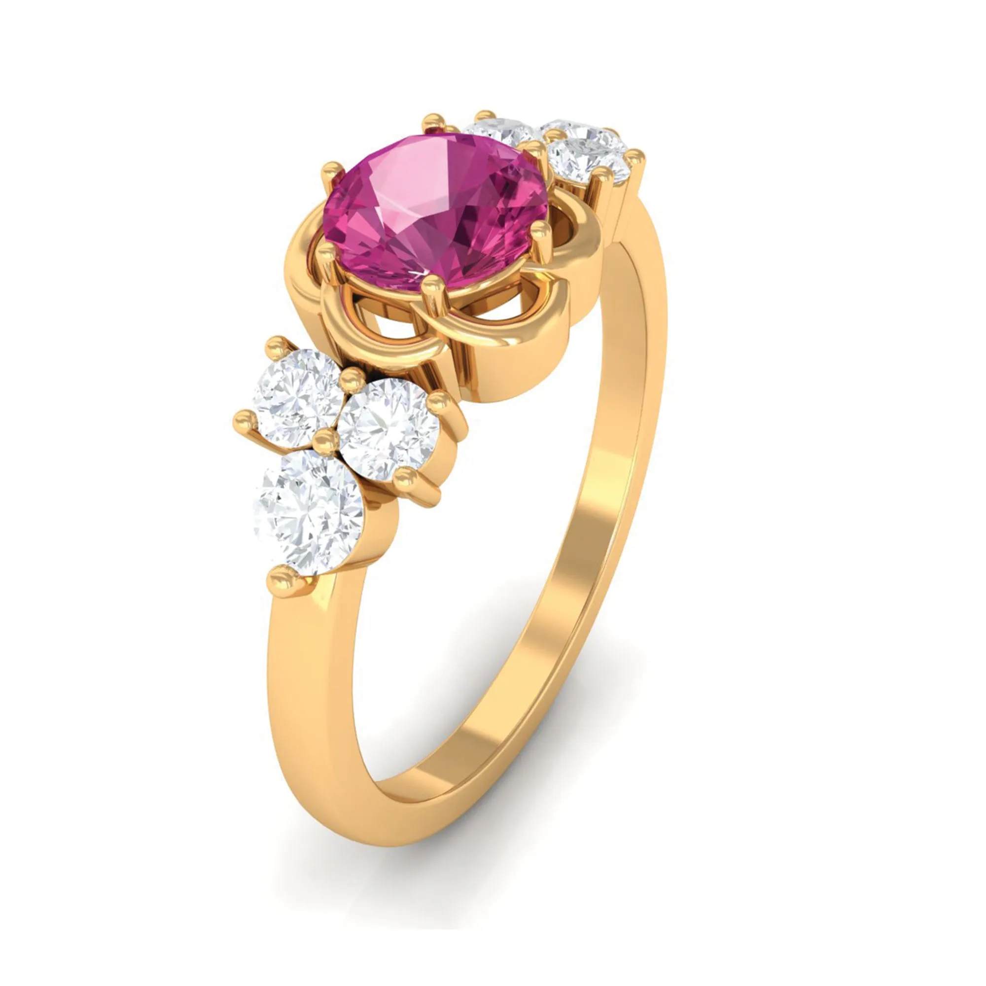 Nature Inspired Floral Ring with Pink Tourmaline and Diamond
