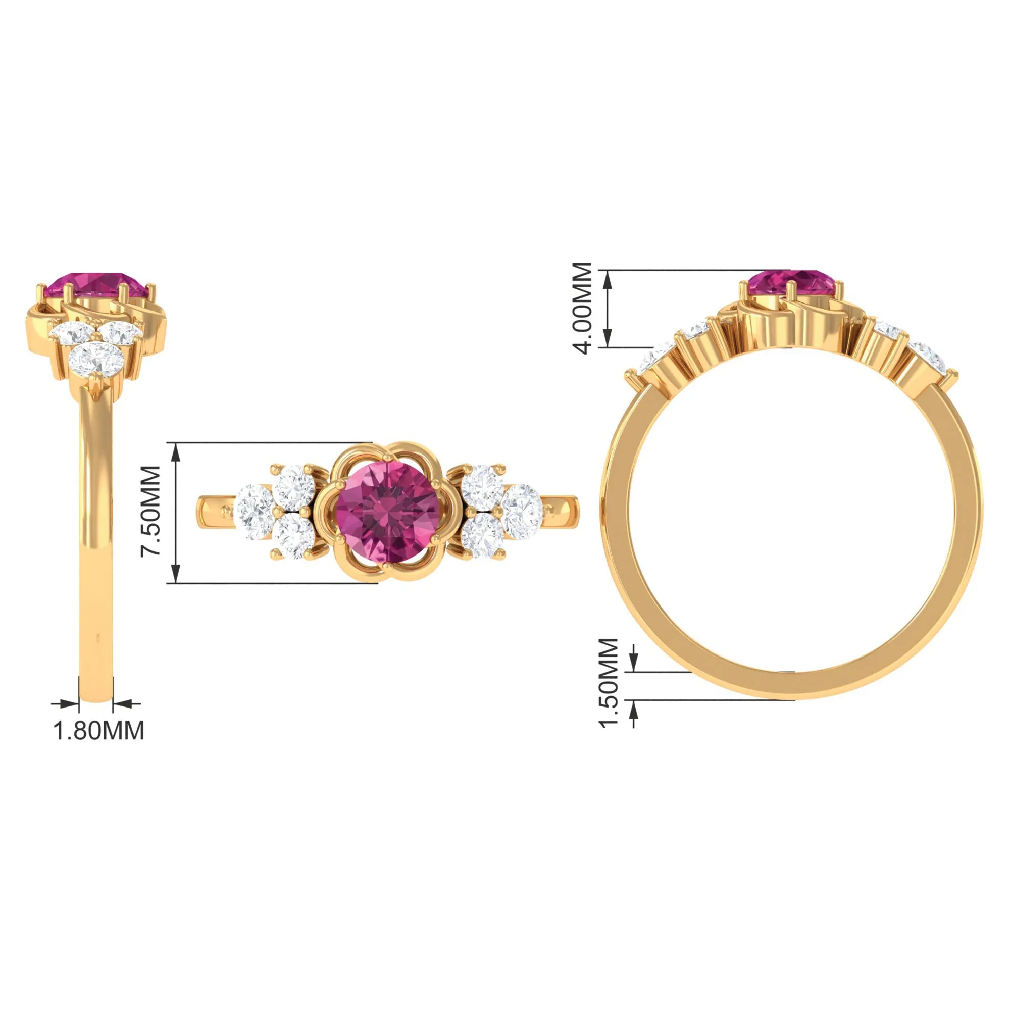 Nature Inspired Floral Ring with Pink Tourmaline and Diamond