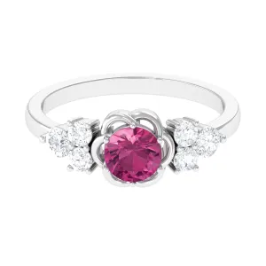 Nature Inspired Floral Ring with Pink Tourmaline and Diamond