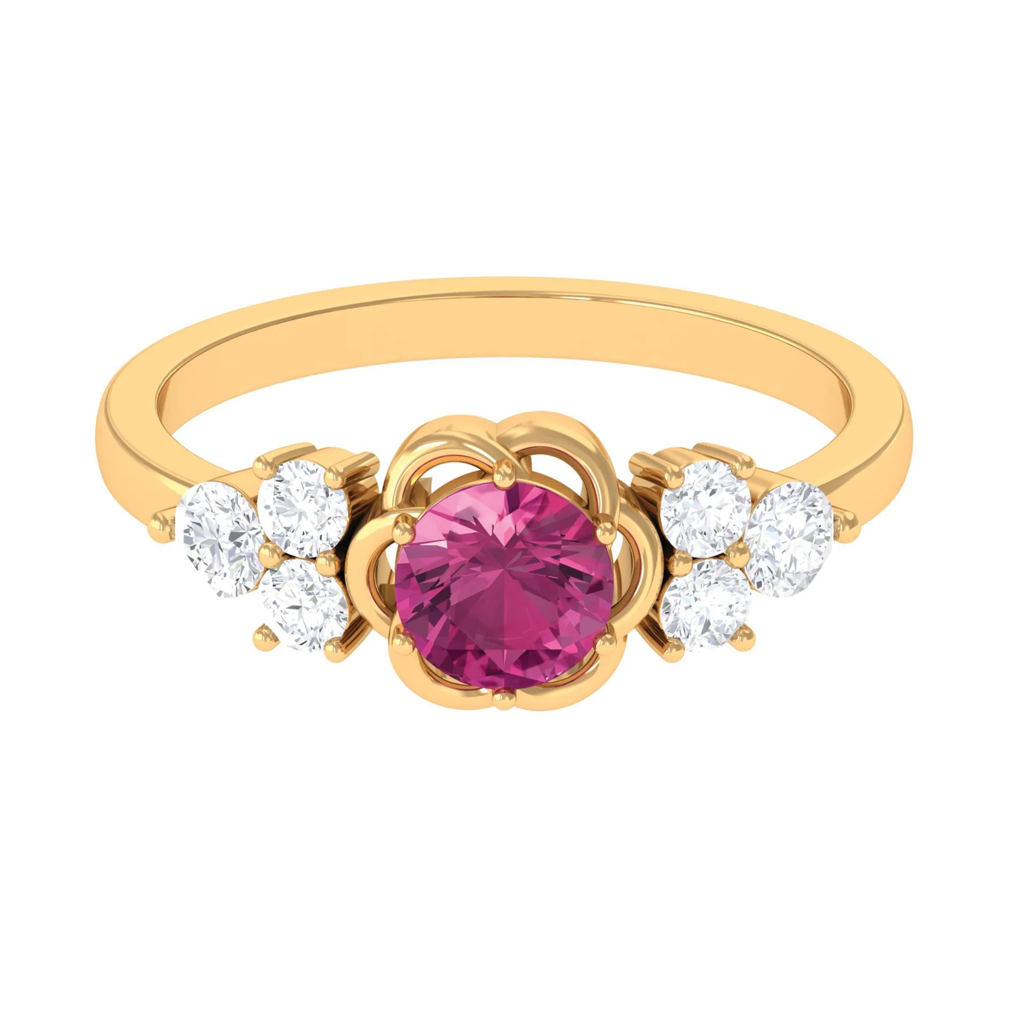 Nature Inspired Floral Ring with Pink Tourmaline and Diamond