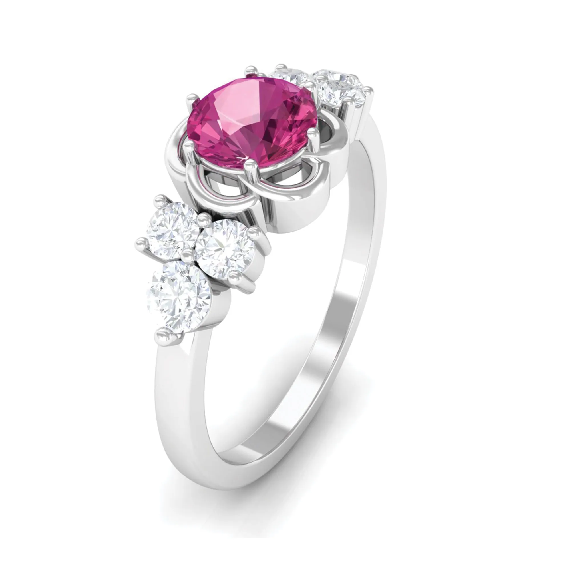 Nature Inspired Floral Ring with Pink Tourmaline and Diamond