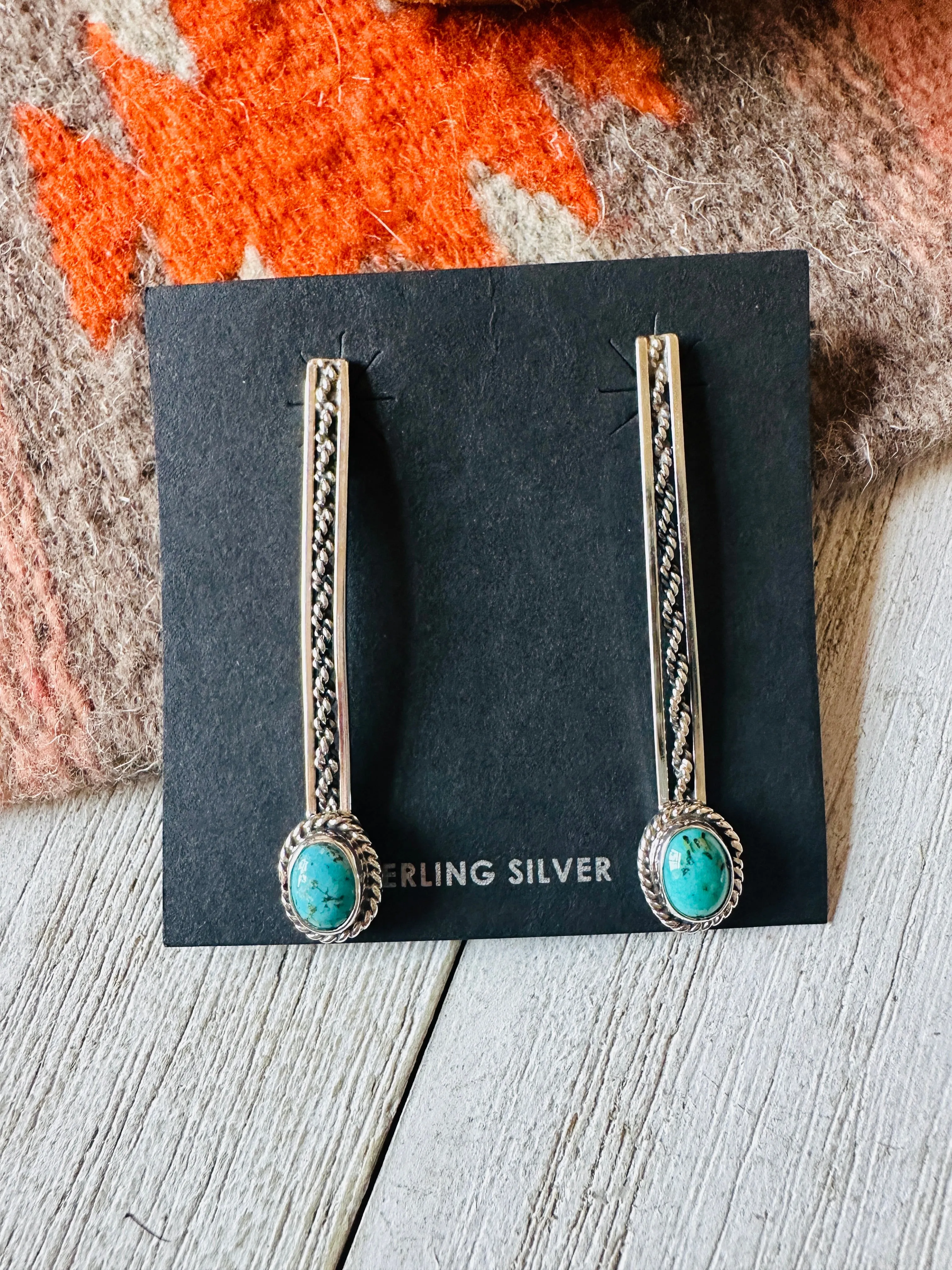 Navajo Turquoise & Sterling Silver Drop Dangle Earrings