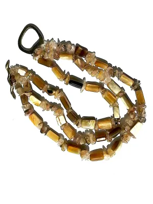 Necklace Chunky Triple Strand Citrine Quartz And Horn