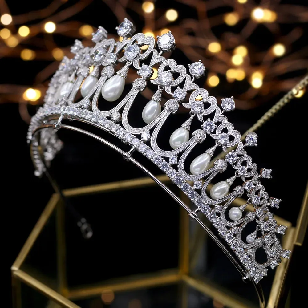 New Design Crystals and Peals Zircon Bridal Crown Princess Tiaras