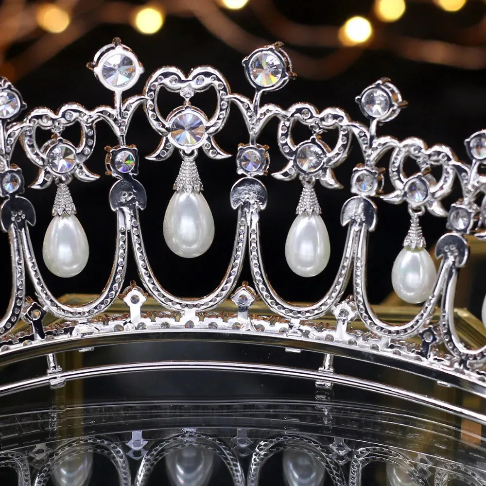 New Design Crystals and Peals Zircon Bridal Crown Princess Tiaras
