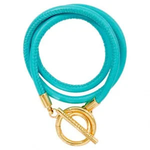 Nikki Lissoni Turquoise Leather Gold Plated Wrap Bracelet