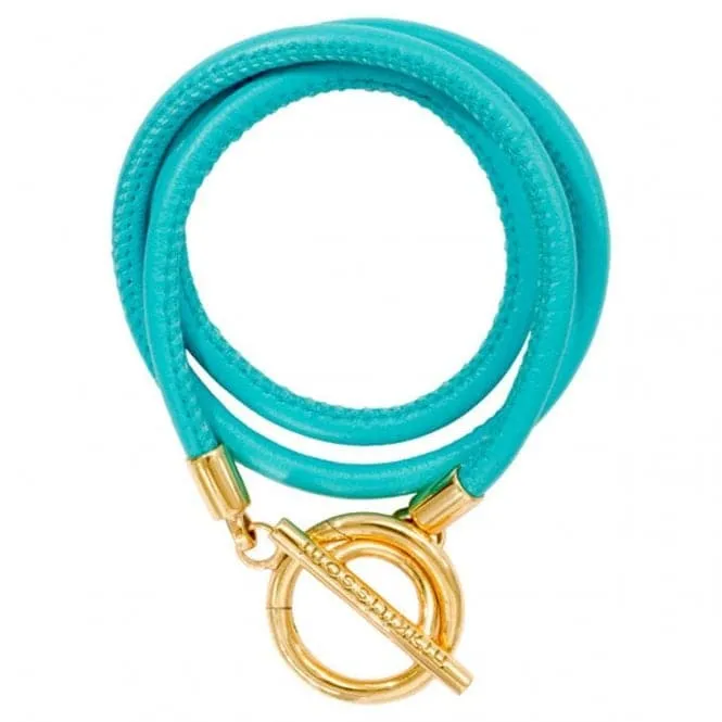 Nikki Lissoni Turquoise Leather Gold Plated Wrap Bracelet