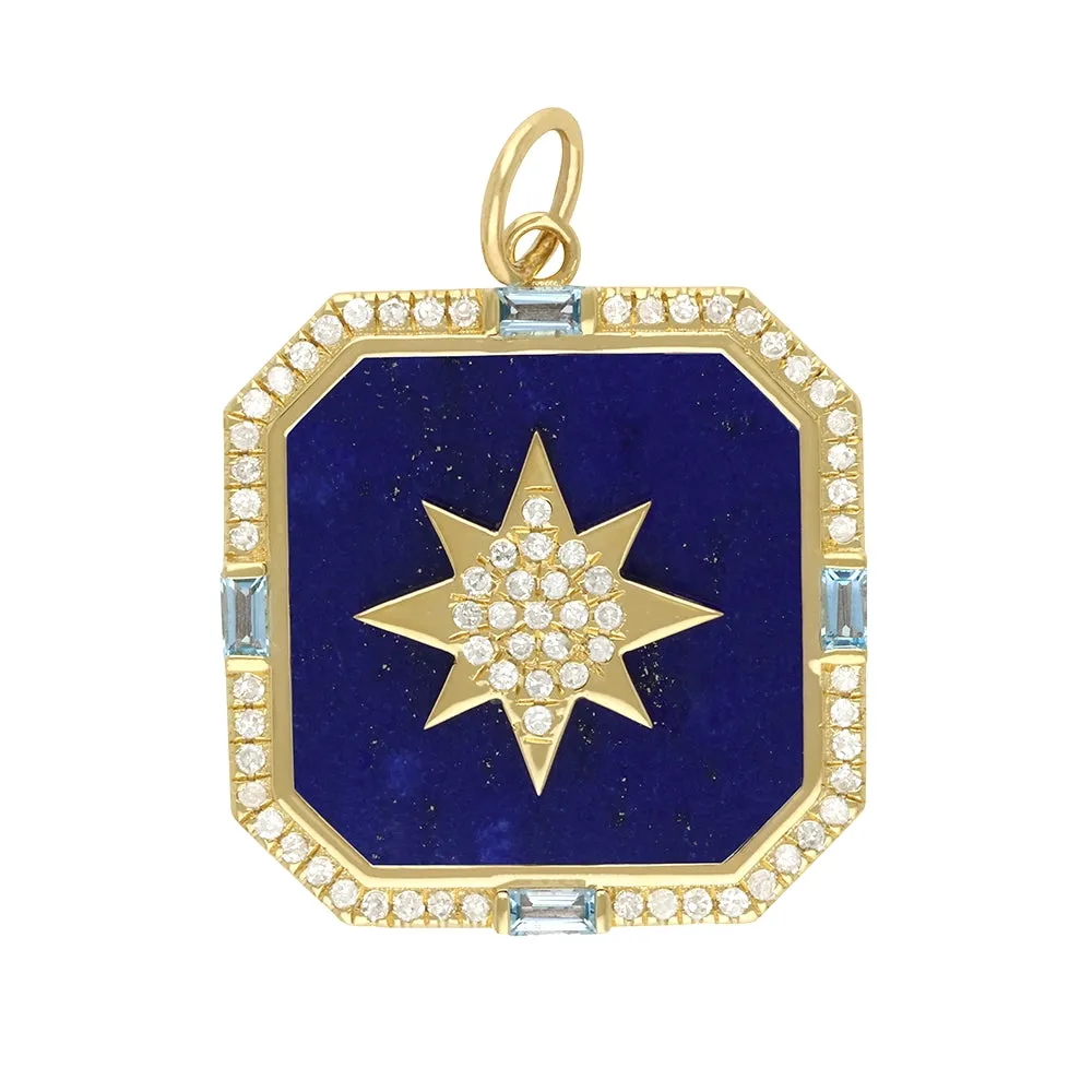 Octagon Shape Black Onyx Diamond Star Pendant 22x22mm