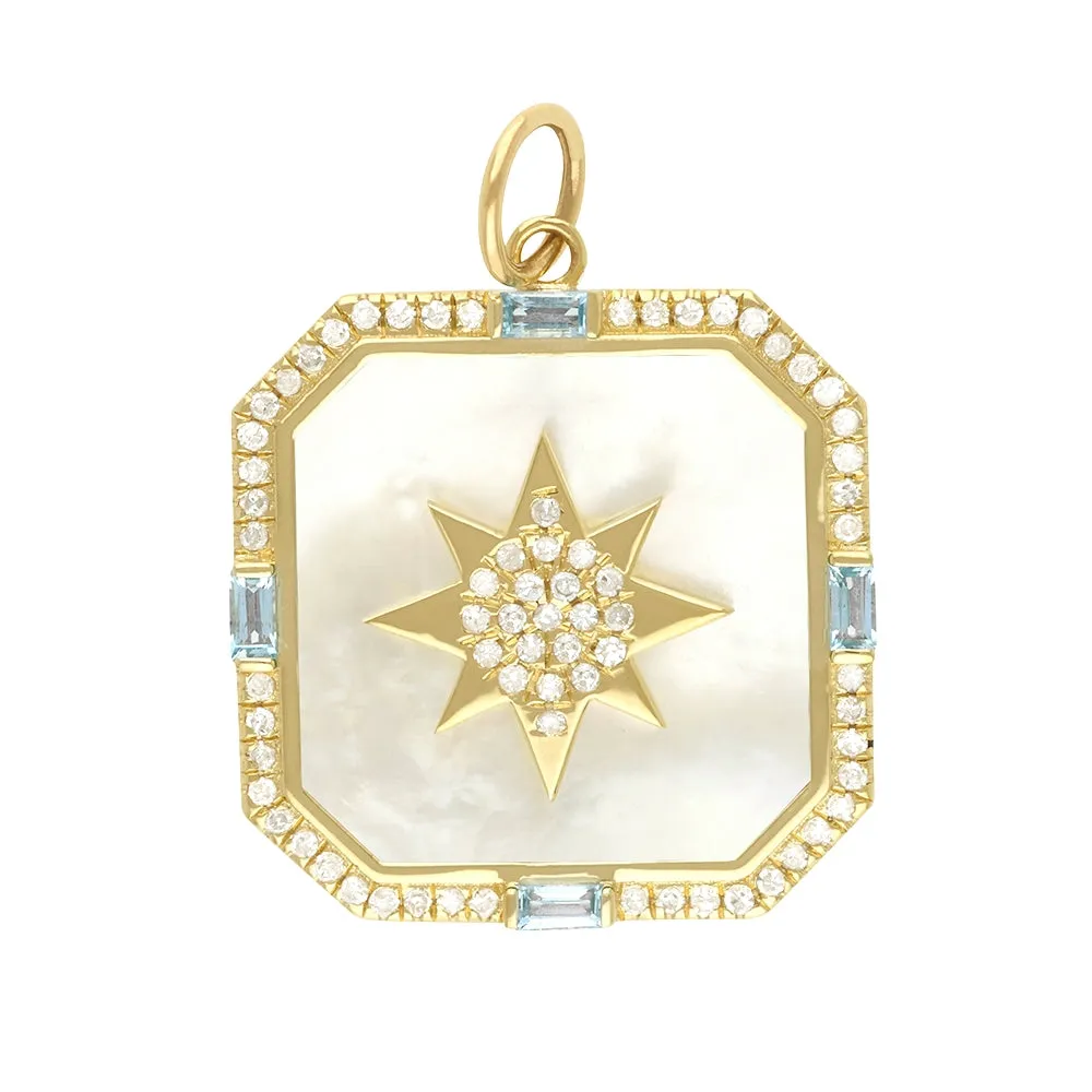 Octagon Shape Black Onyx Diamond Star Pendant 22x22mm