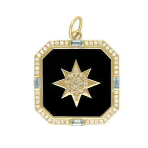 Octagon Shape Black Onyx Diamond Star Pendant 22x22mm