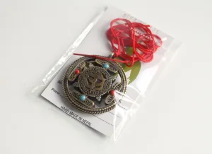 Om &  Kalachakra White Metal Tibetan Mandala Pendant