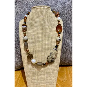 Onyx, Freshwater Pearl ,agate and Jasper Necklace #opjn