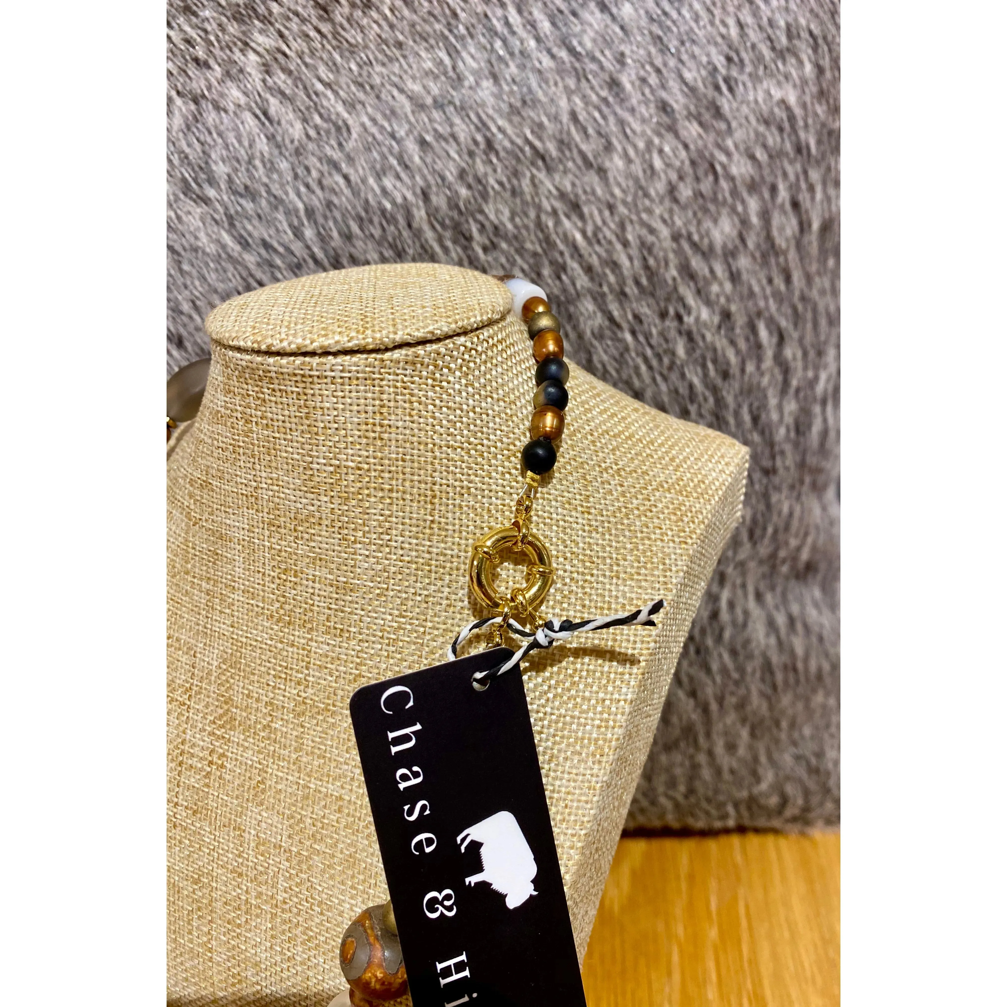 Onyx, Freshwater Pearl ,agate and Jasper Necklace #opjn