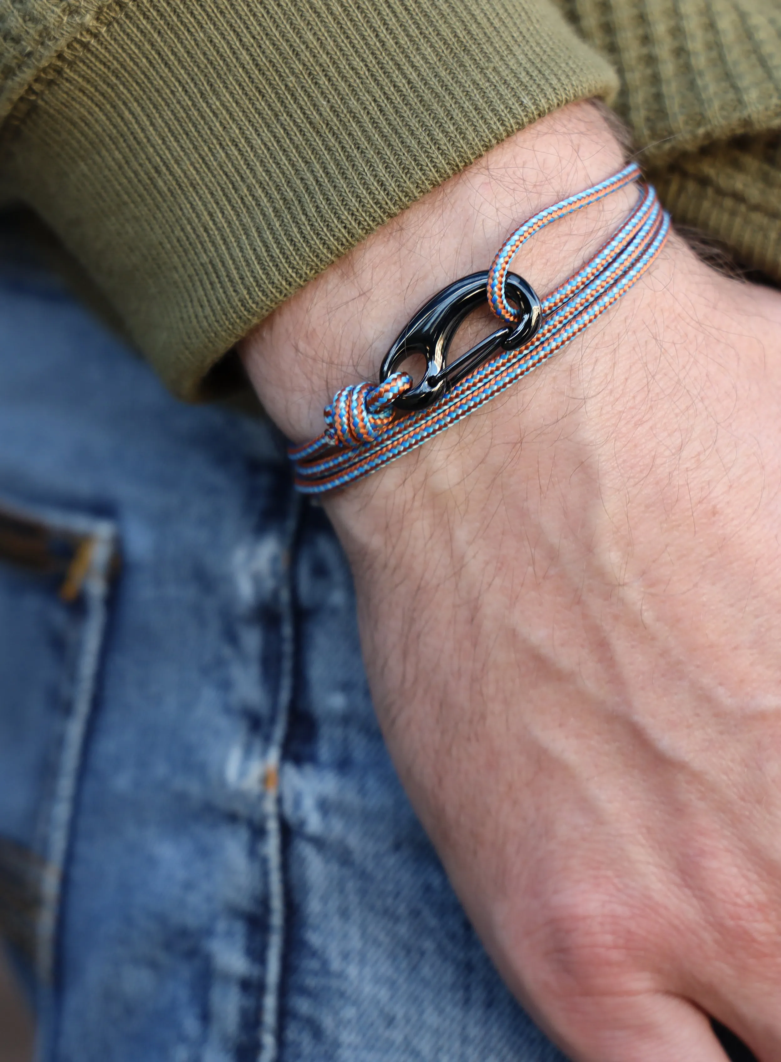 Orange   Blue Tactical Cord Bracelet for Men (Black Clasp - 30K)