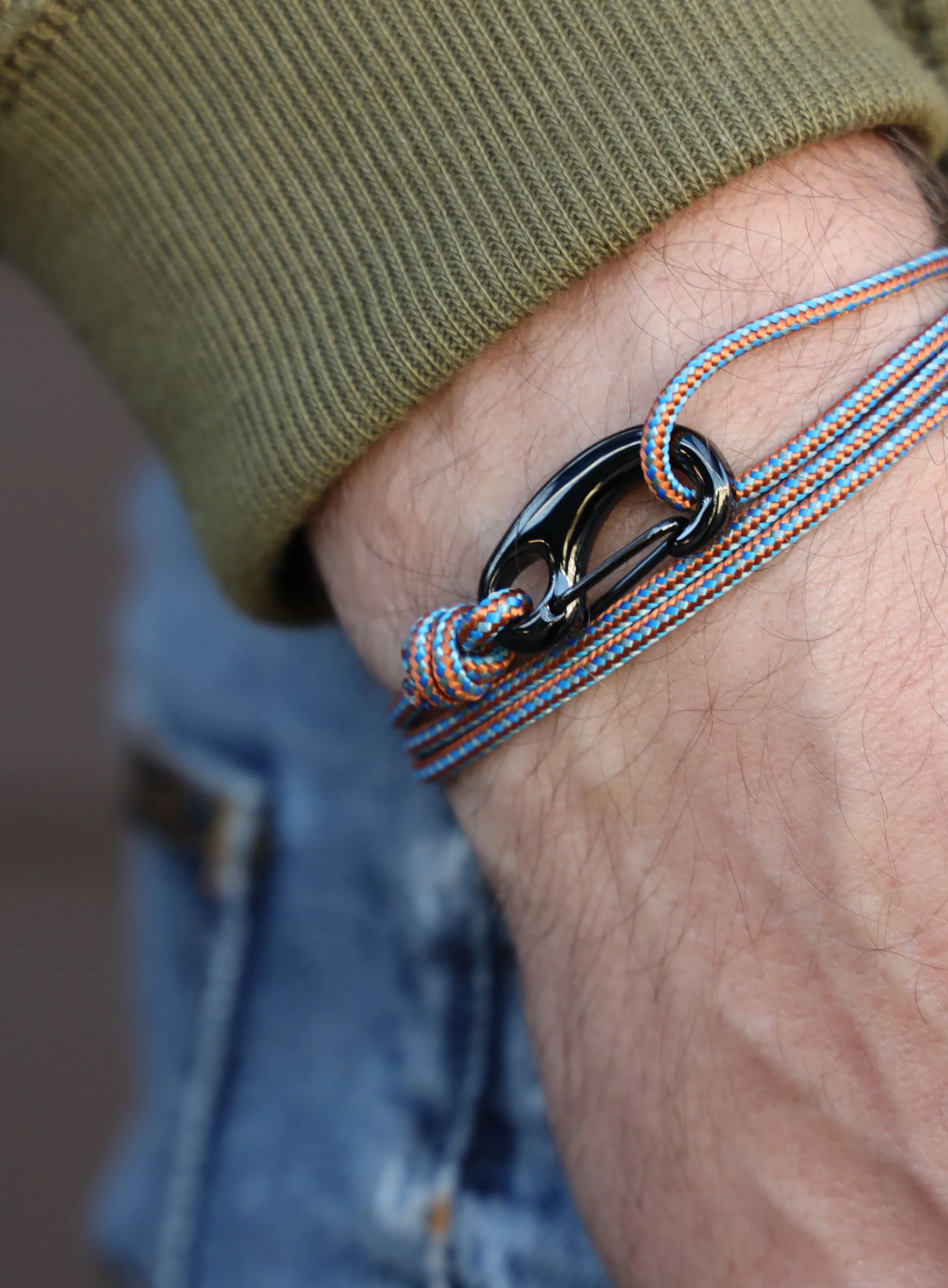 Orange   Blue Tactical Cord Bracelet for Men (Black Clasp - 30K)