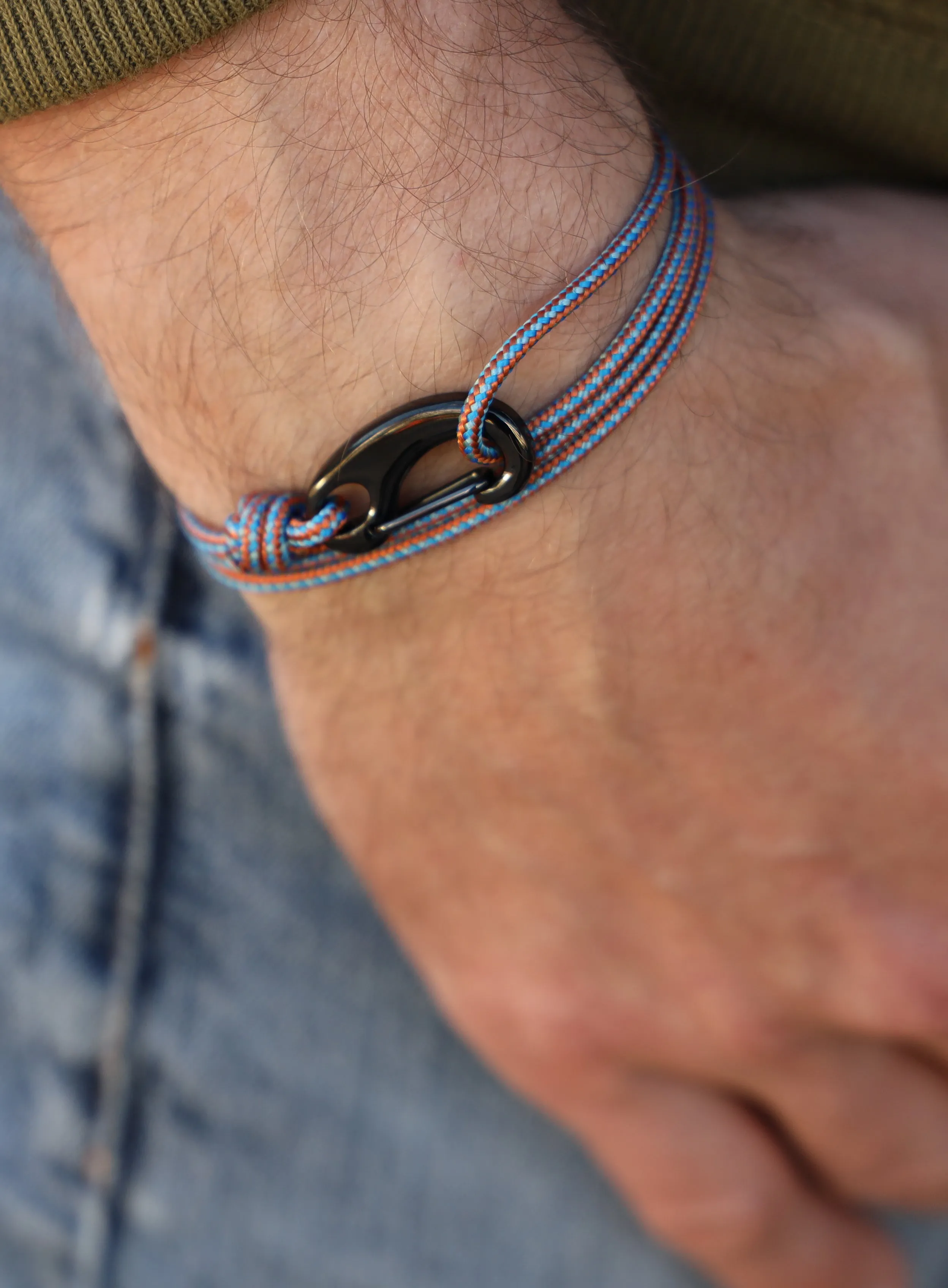 Orange   Blue Tactical Cord Bracelet for Men (Black Clasp - 30K)