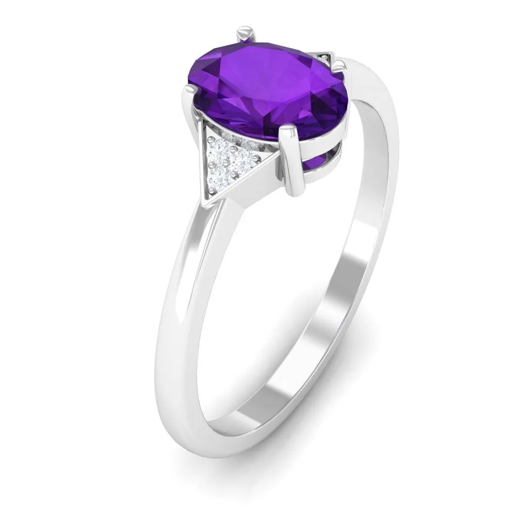 Oval Amethyst Solitaire Engagement Ring with Diamond Accent