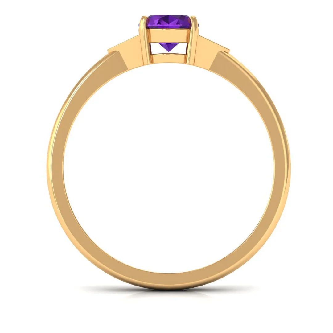 Oval Amethyst Solitaire Engagement Ring with Diamond Accent