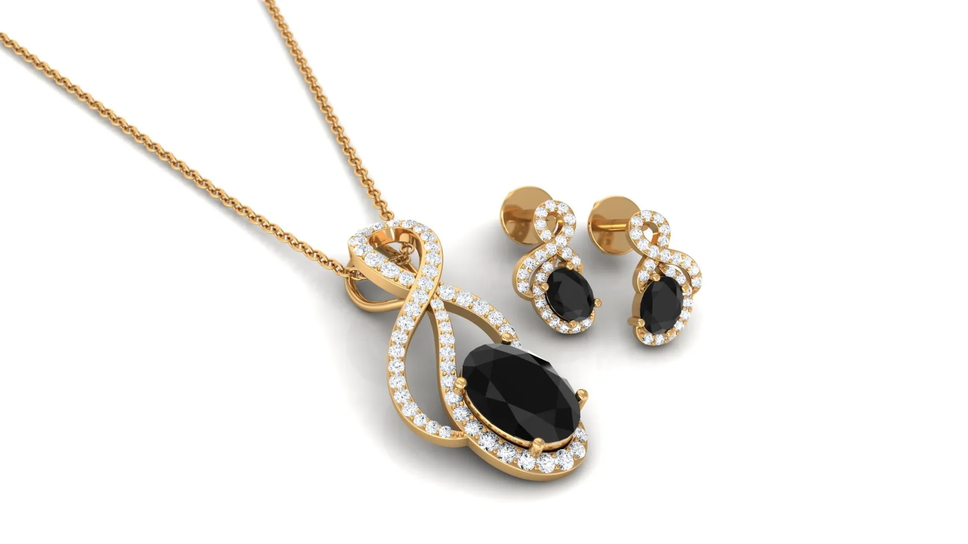 Oval Black Onyx Infinity Jewelry Set with Diamond