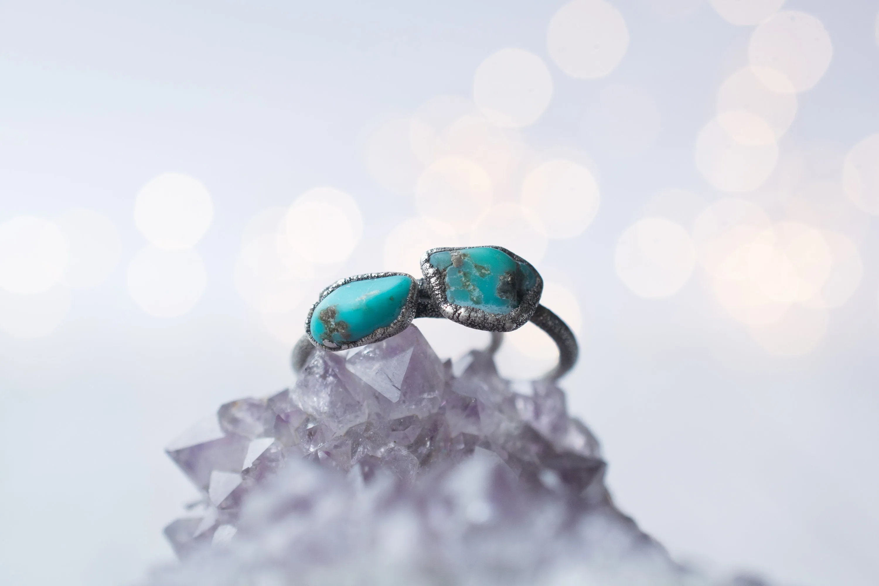 Oxidized silver turquoise ring | Raw turquoise stacking ring