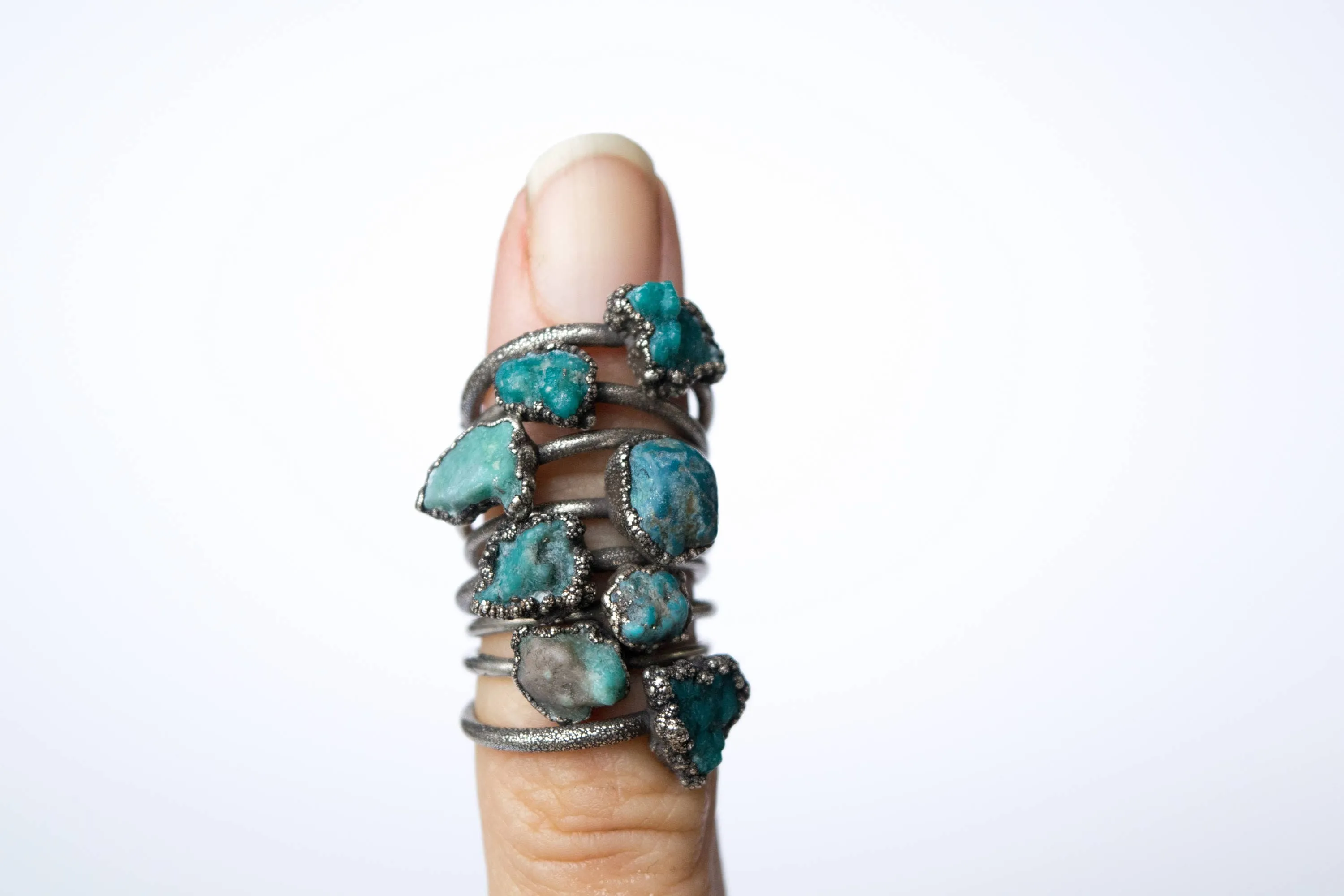 Oxidized silver turquoise ring | Raw turquoise stacking ring