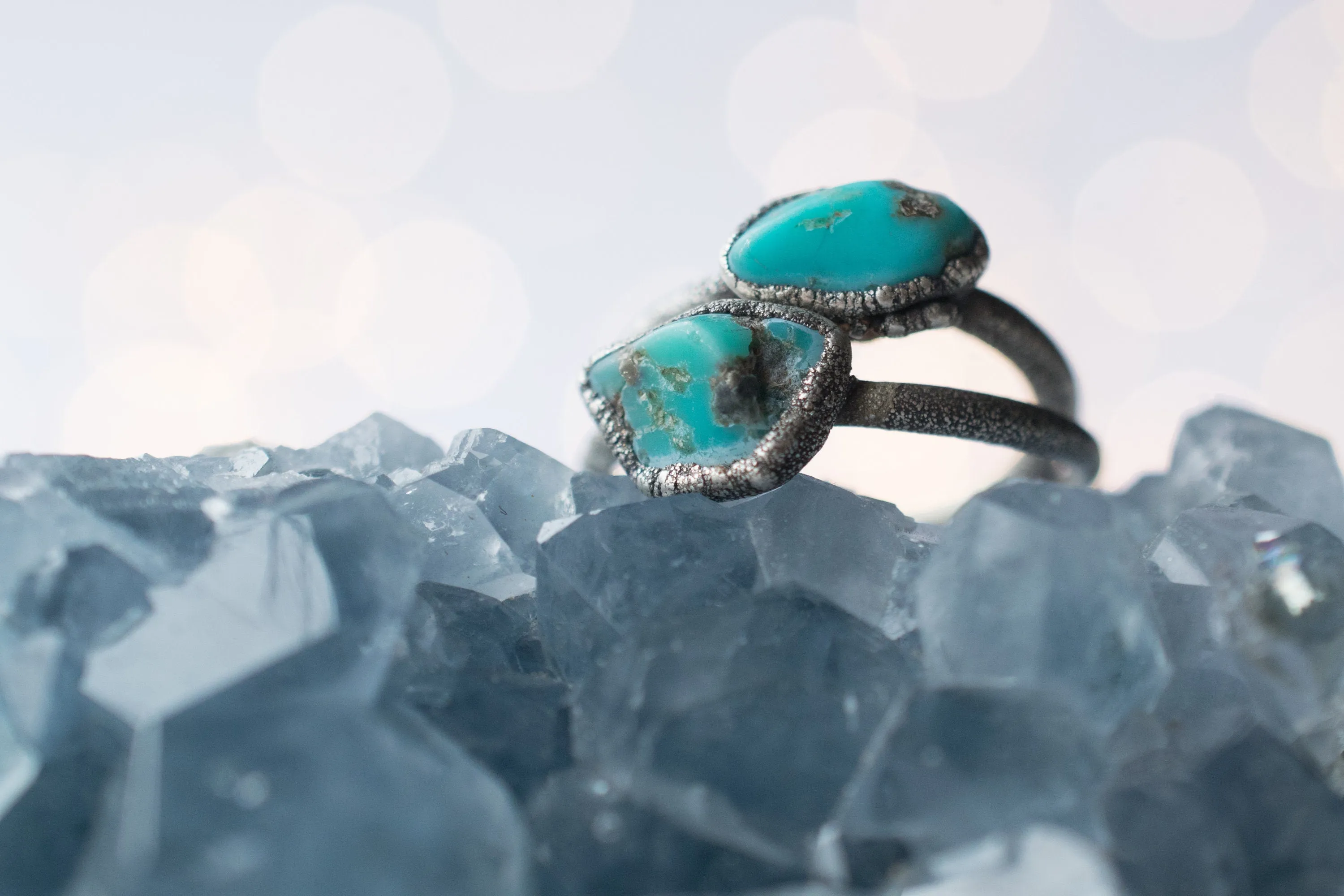 Oxidized silver turquoise ring | Raw turquoise stacking ring