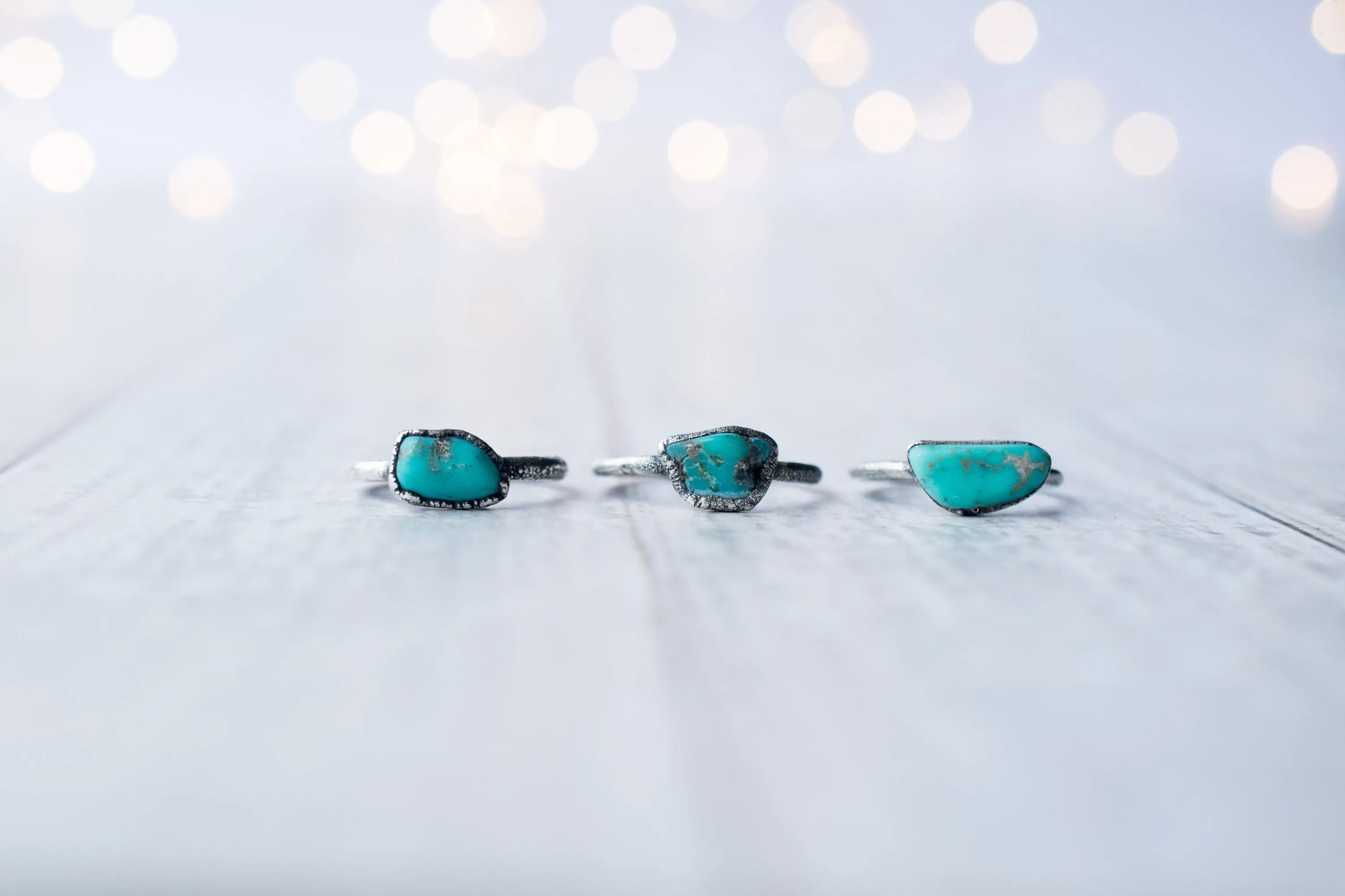 Oxidized silver turquoise ring | Raw turquoise stacking ring
