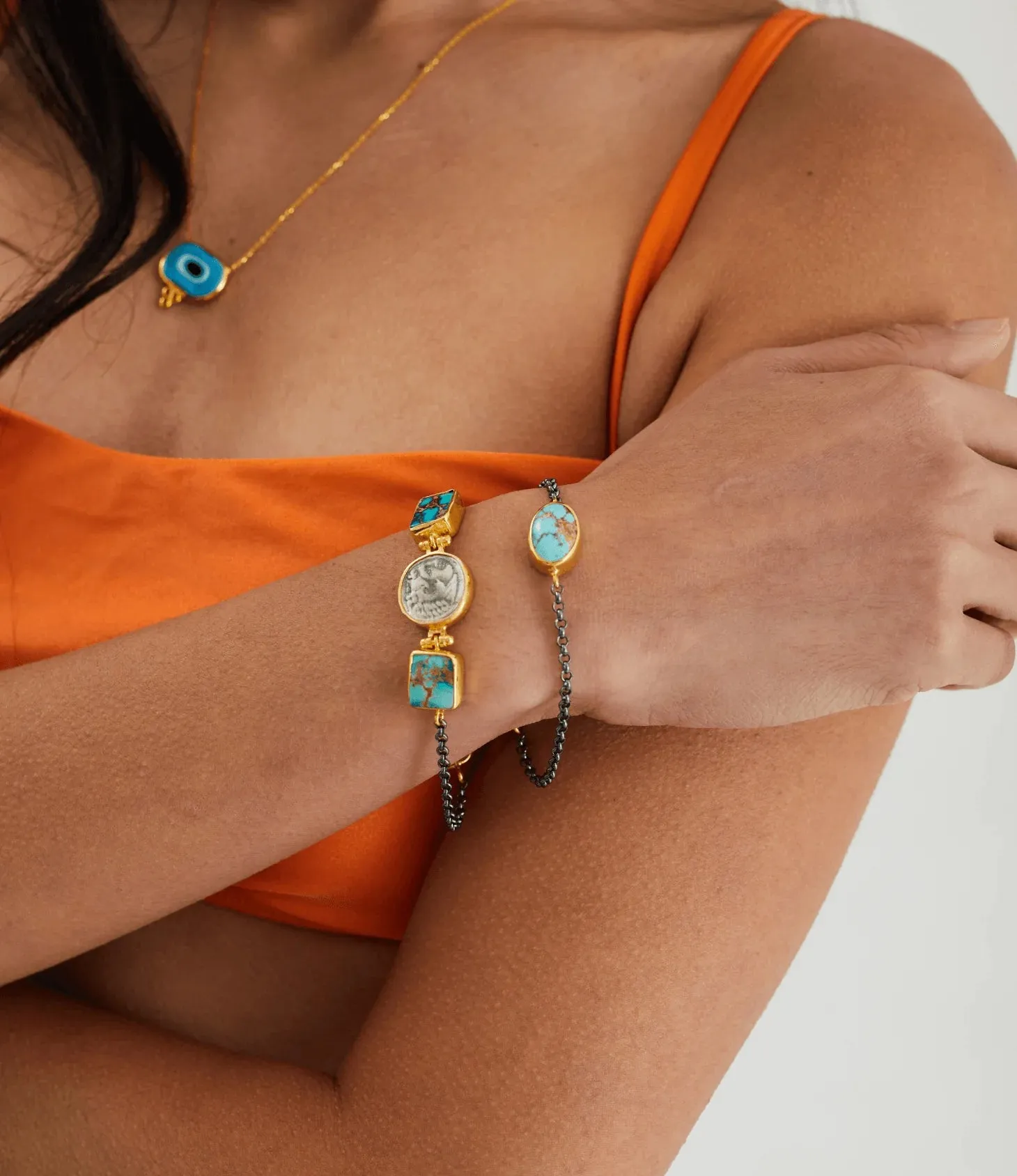 Patara Life Turquoise and Coin Sterling Silver Bracelet
