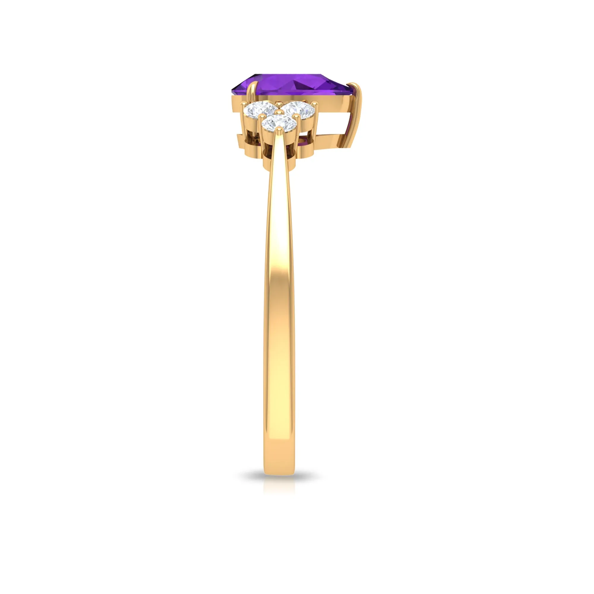 Pear Amethyst Solitaire Ring with Diamond Trio