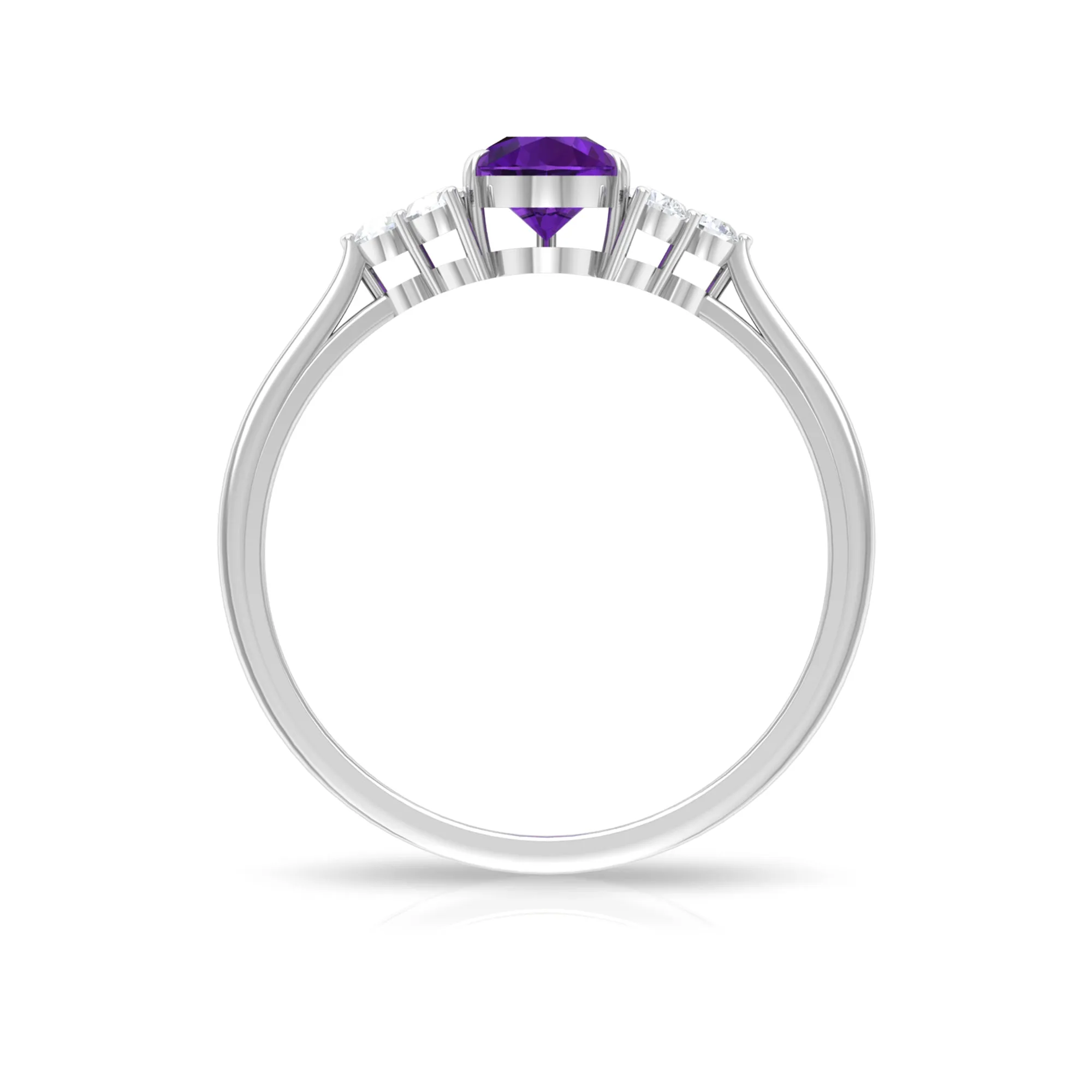 Pear Amethyst Solitaire Ring with Diamond Trio
