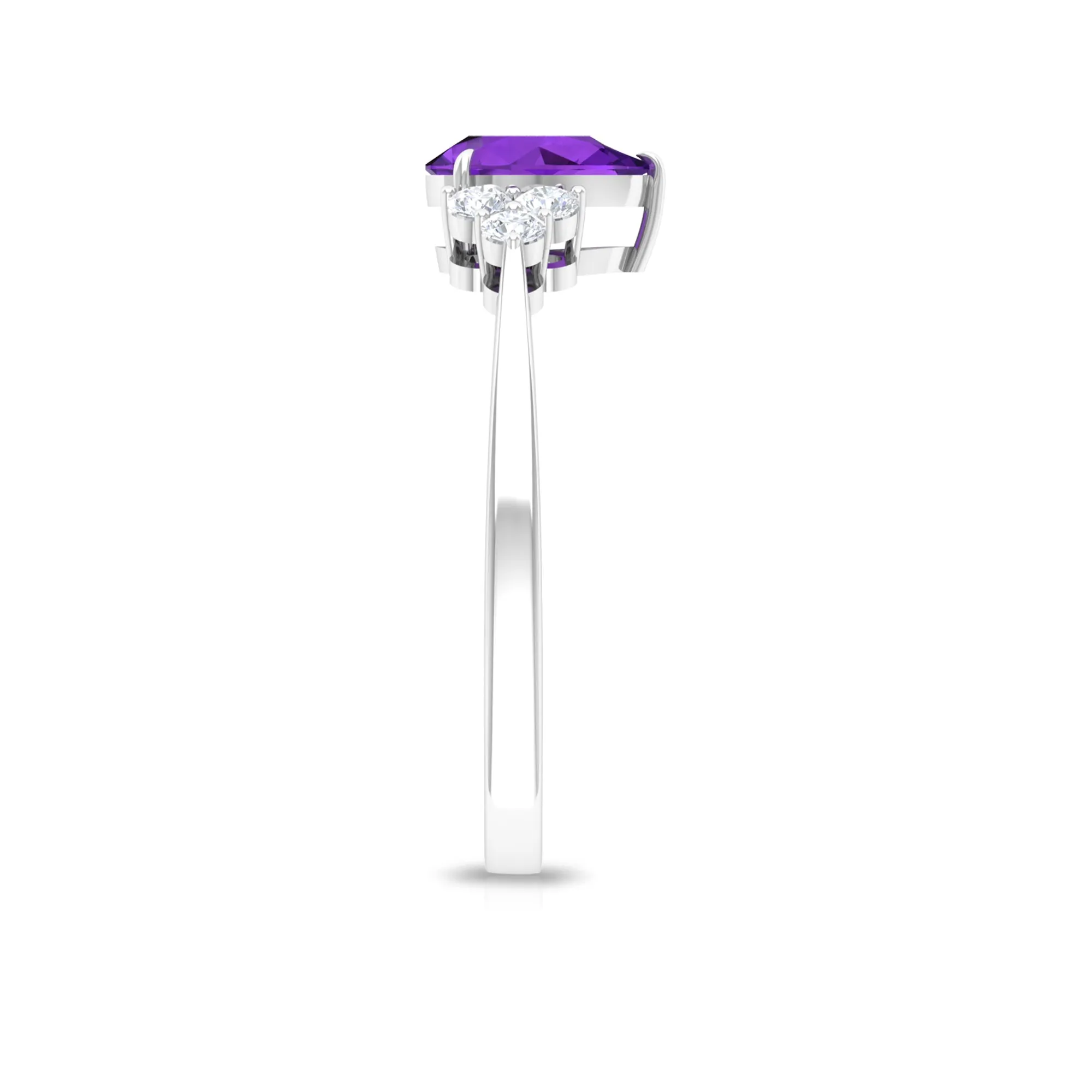 Pear Amethyst Solitaire Ring with Diamond Trio