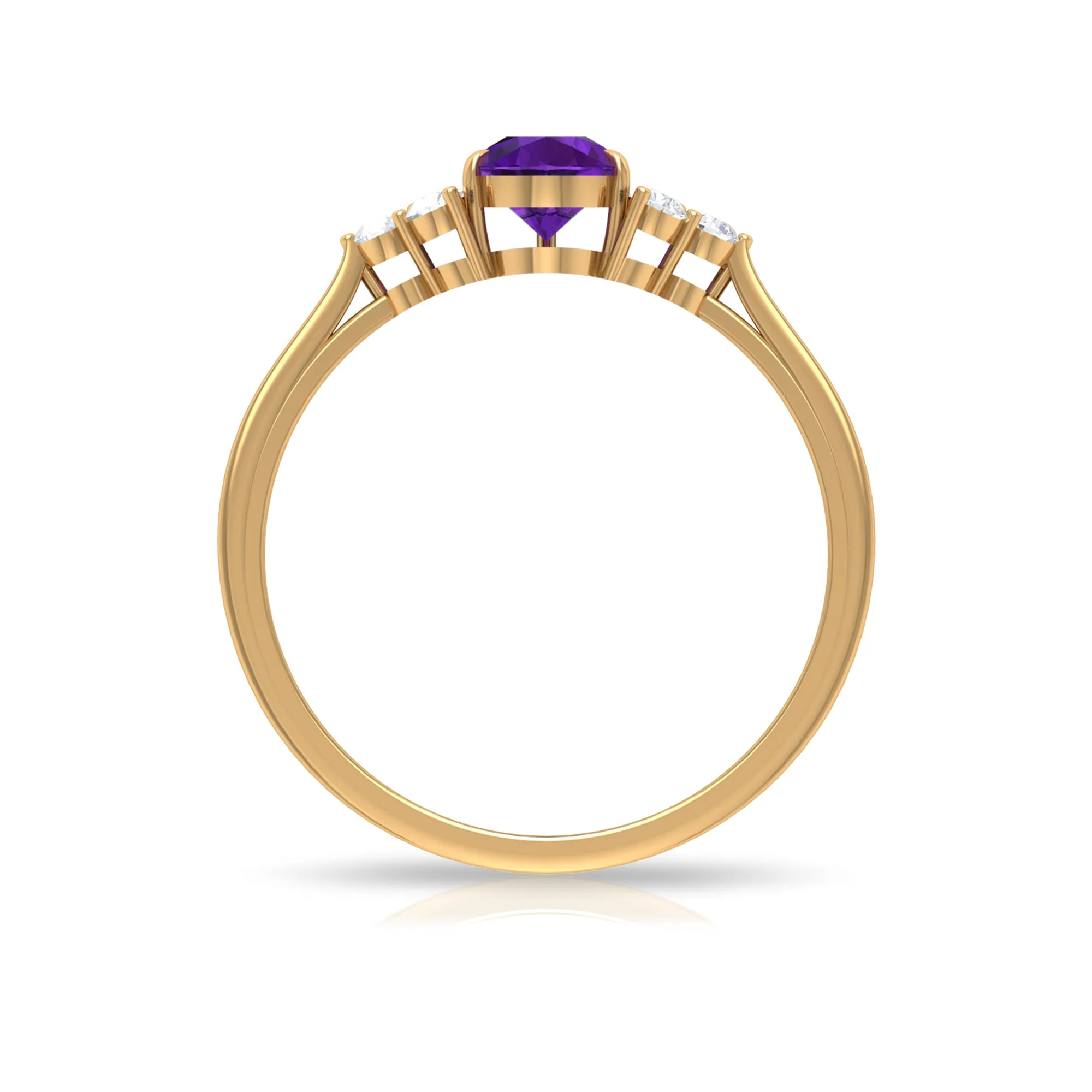 Pear Amethyst Solitaire Ring with Diamond Trio