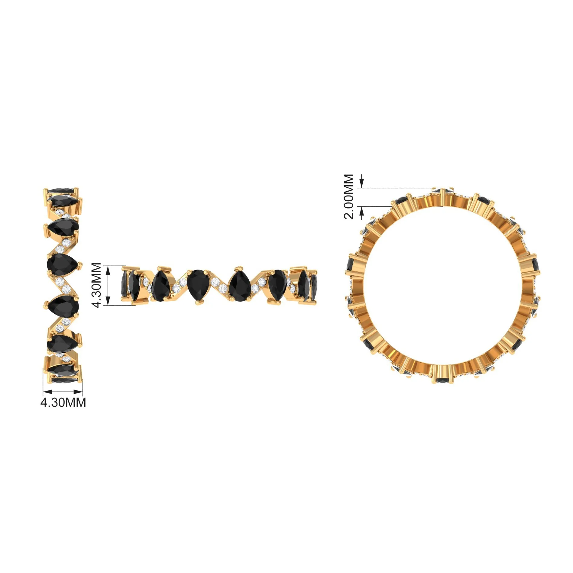 Pear Cut Black Onyx and Diamond Zig Zag Eternity Ring