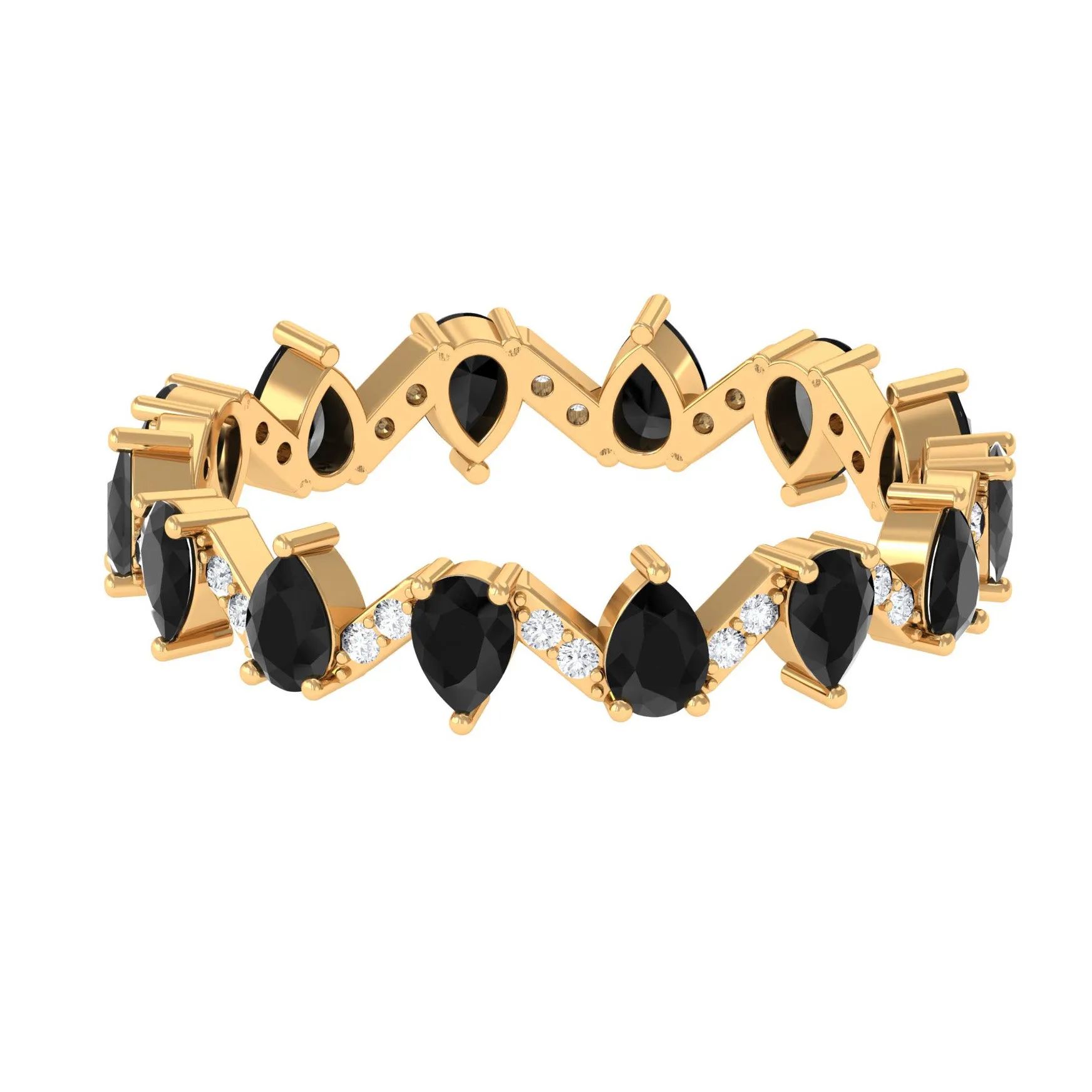 Pear Cut Black Onyx and Diamond Zig Zag Eternity Ring