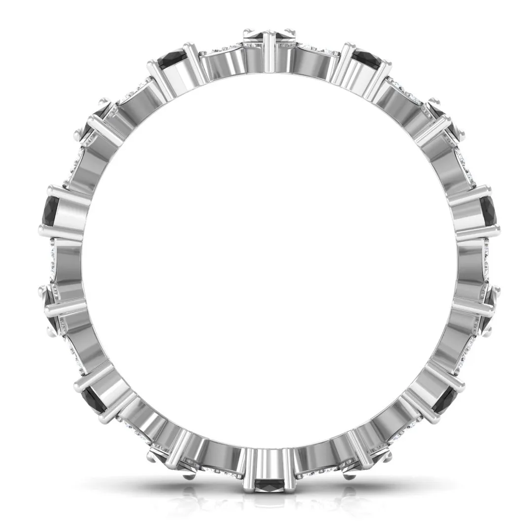 Pear Cut Black Onyx and Diamond Zig Zag Eternity Ring