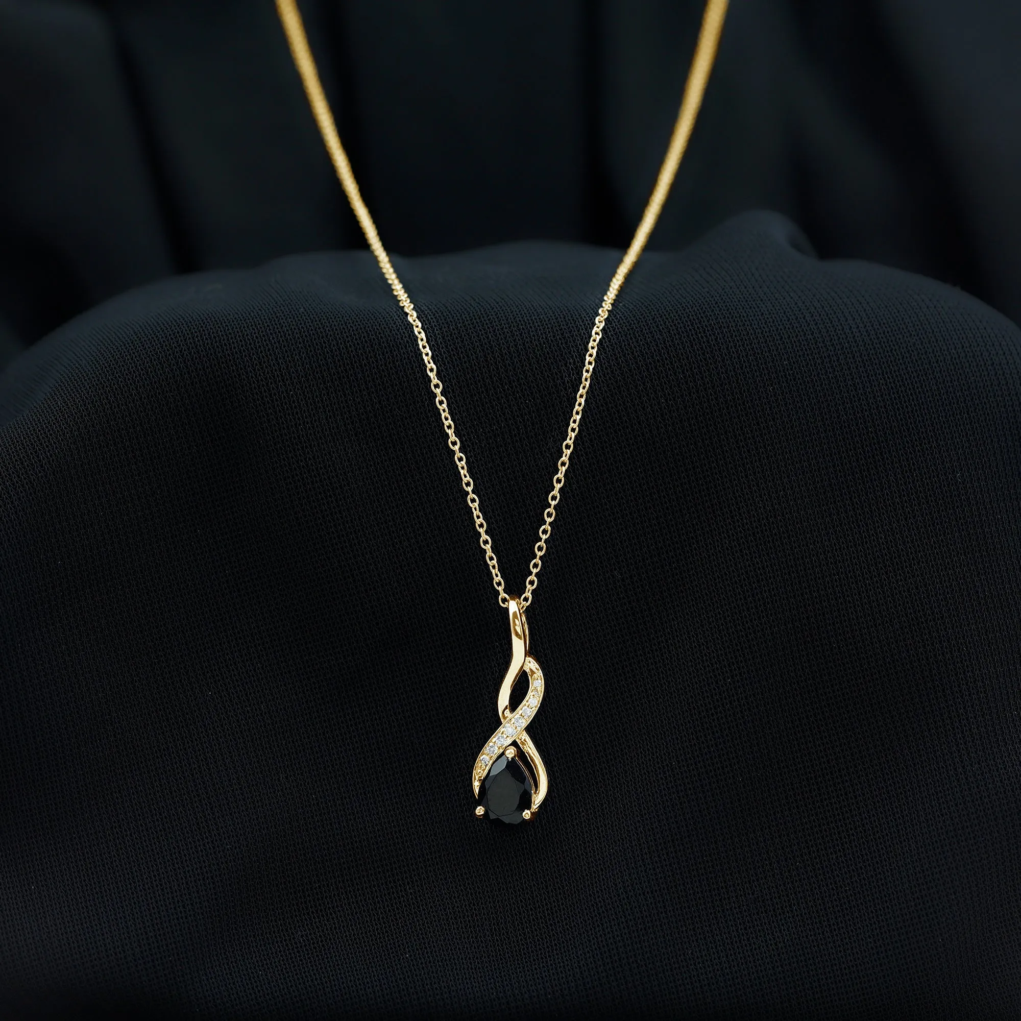 Pear Shape Black Onyx Infinity Pendant Necklace with Moissanite Accent