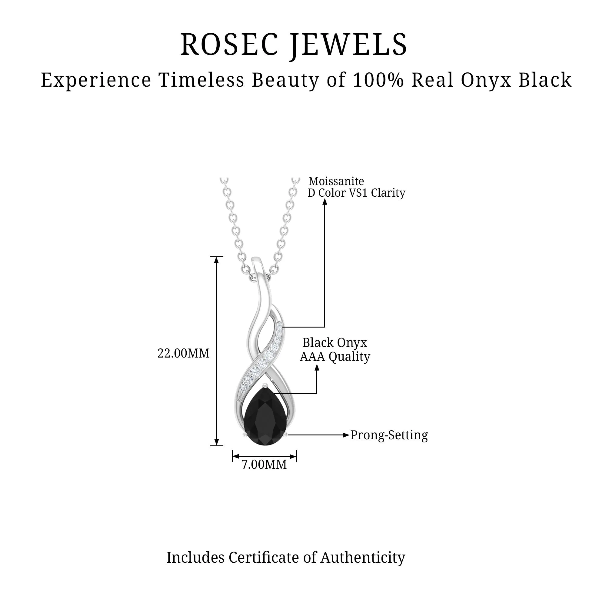 Pear Shape Black Onyx Infinity Pendant Necklace with Moissanite Accent