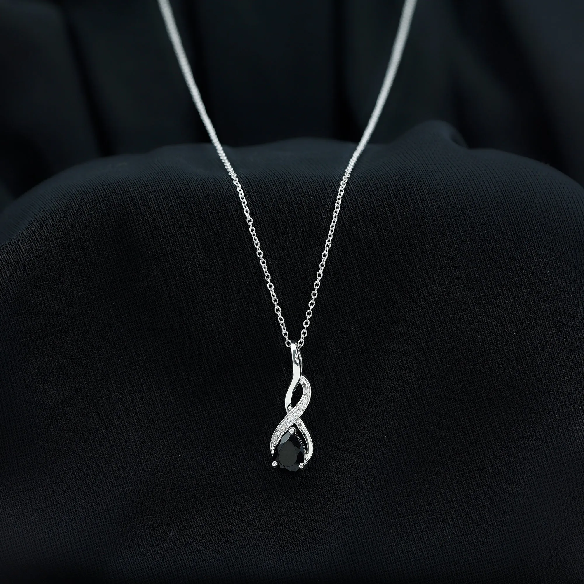 Pear Shape Black Onyx Infinity Pendant Necklace with Moissanite Accent