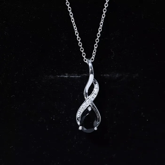 Pear Shape Black Onyx Infinity Pendant Necklace with Moissanite Accent