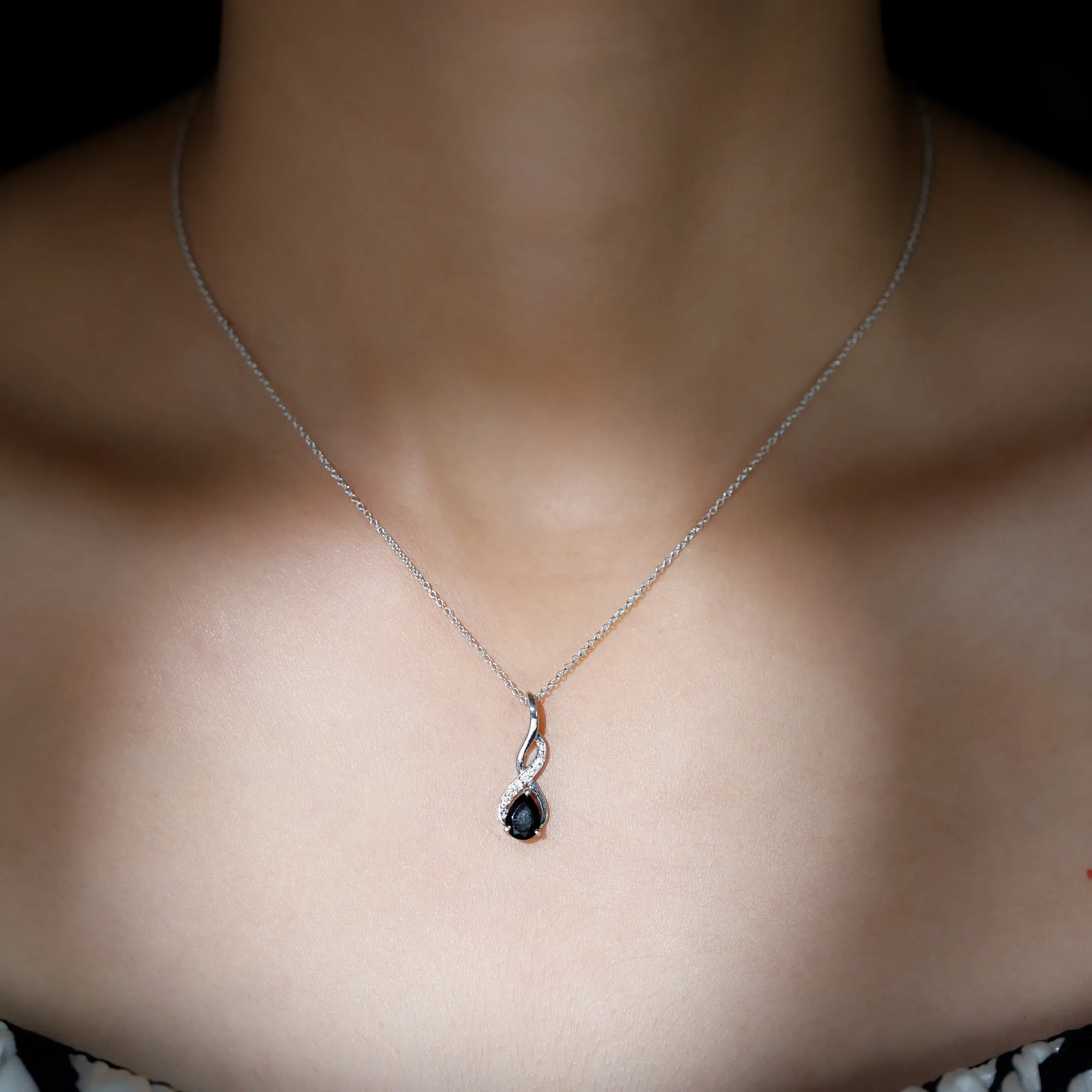Pear Shape Black Onyx Infinity Pendant Necklace with Moissanite Accent