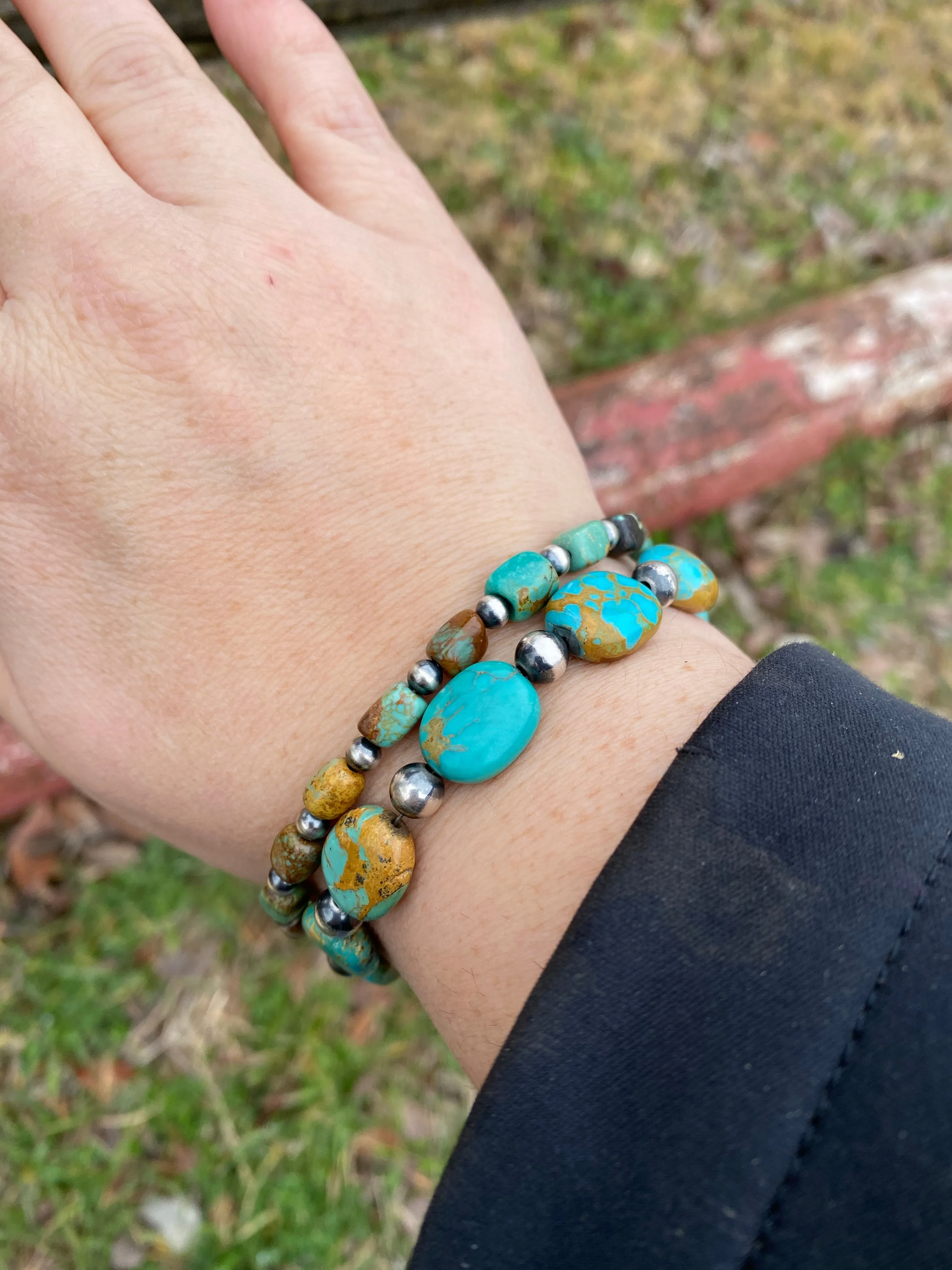 Polish turquoise and Sterling Silver Pearls Bracelet - spring