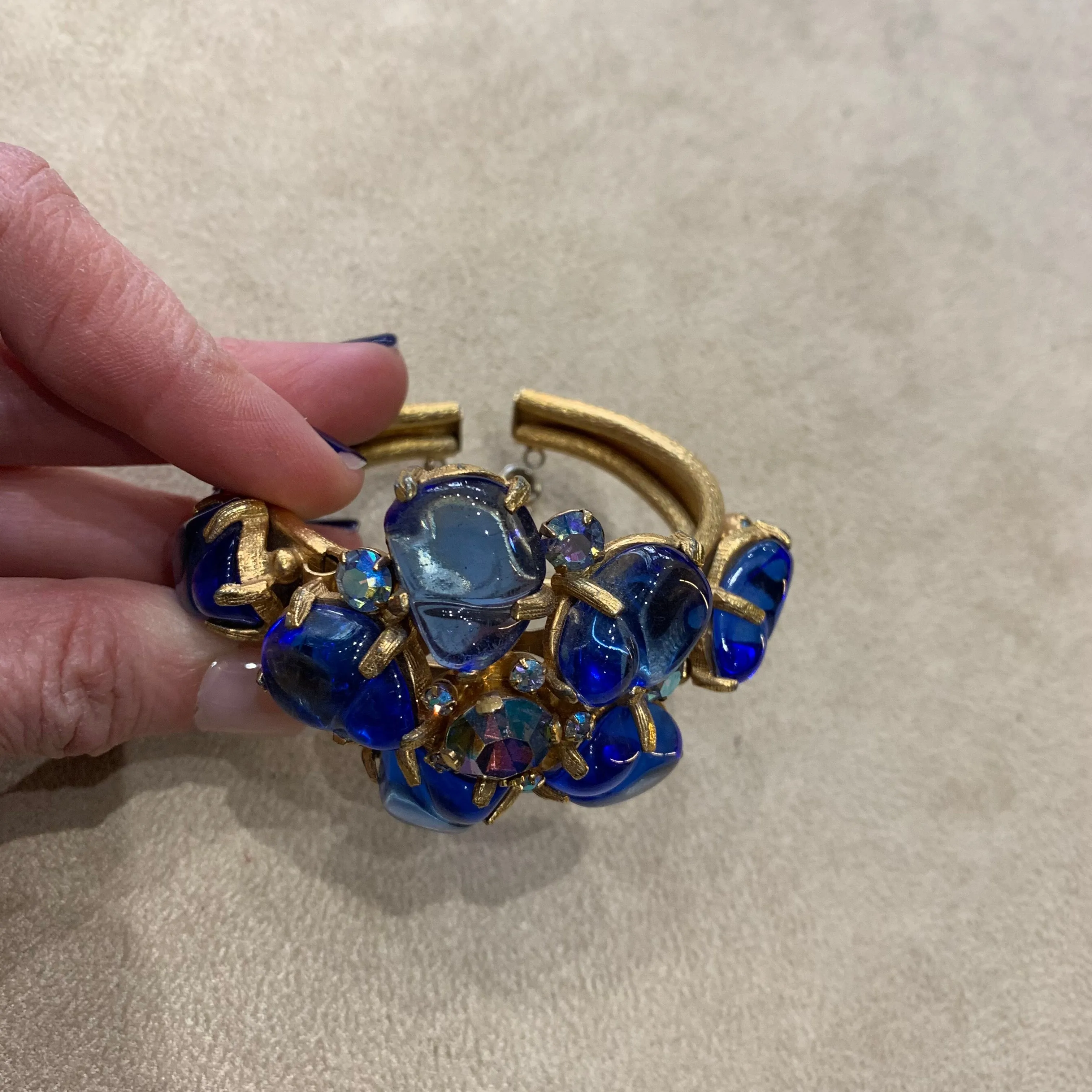Poured Glass vivid blue vintage bracelet