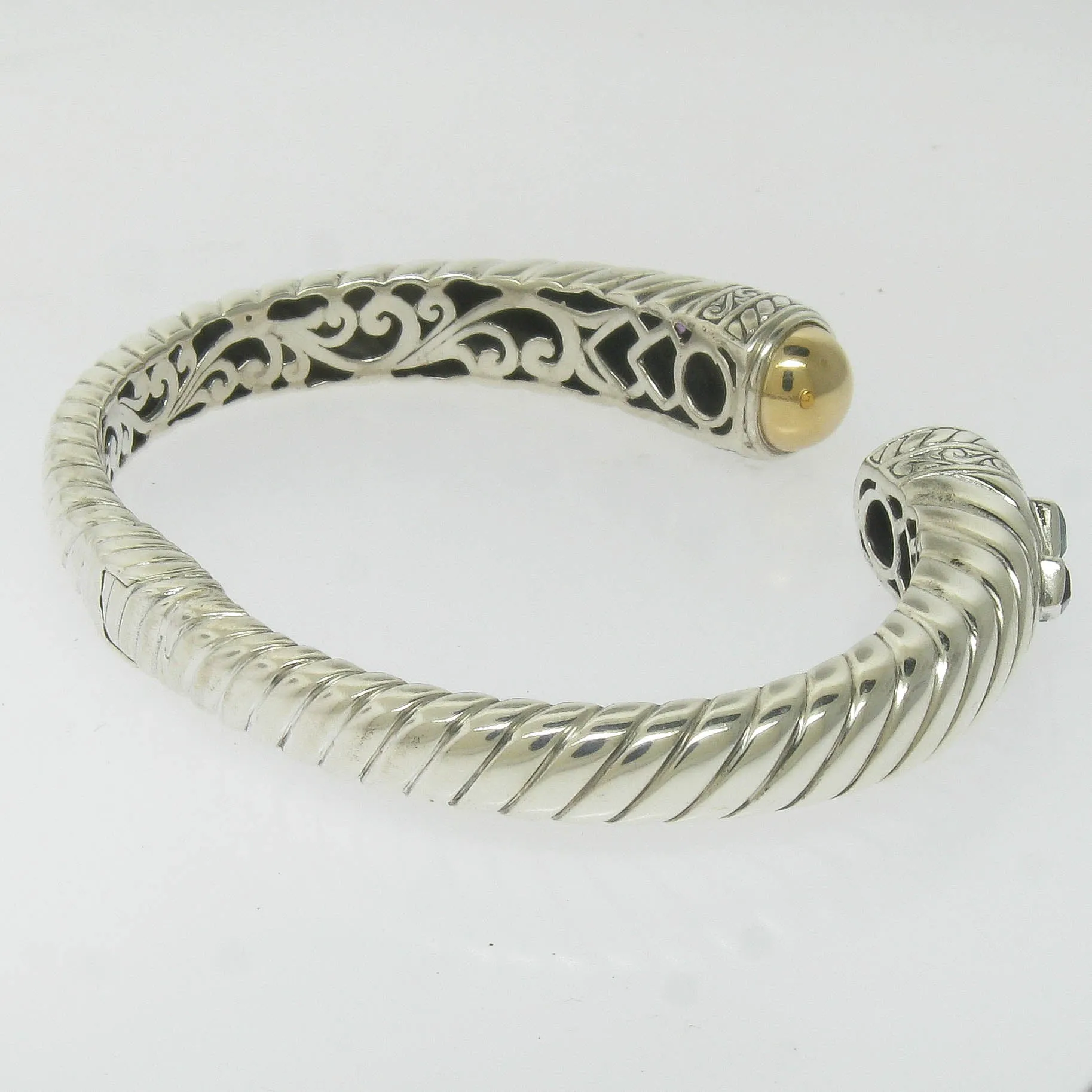 Pre-Owned Robert Manse Silver 18K Gold Hinged Bangle with Blue & Purple Stones